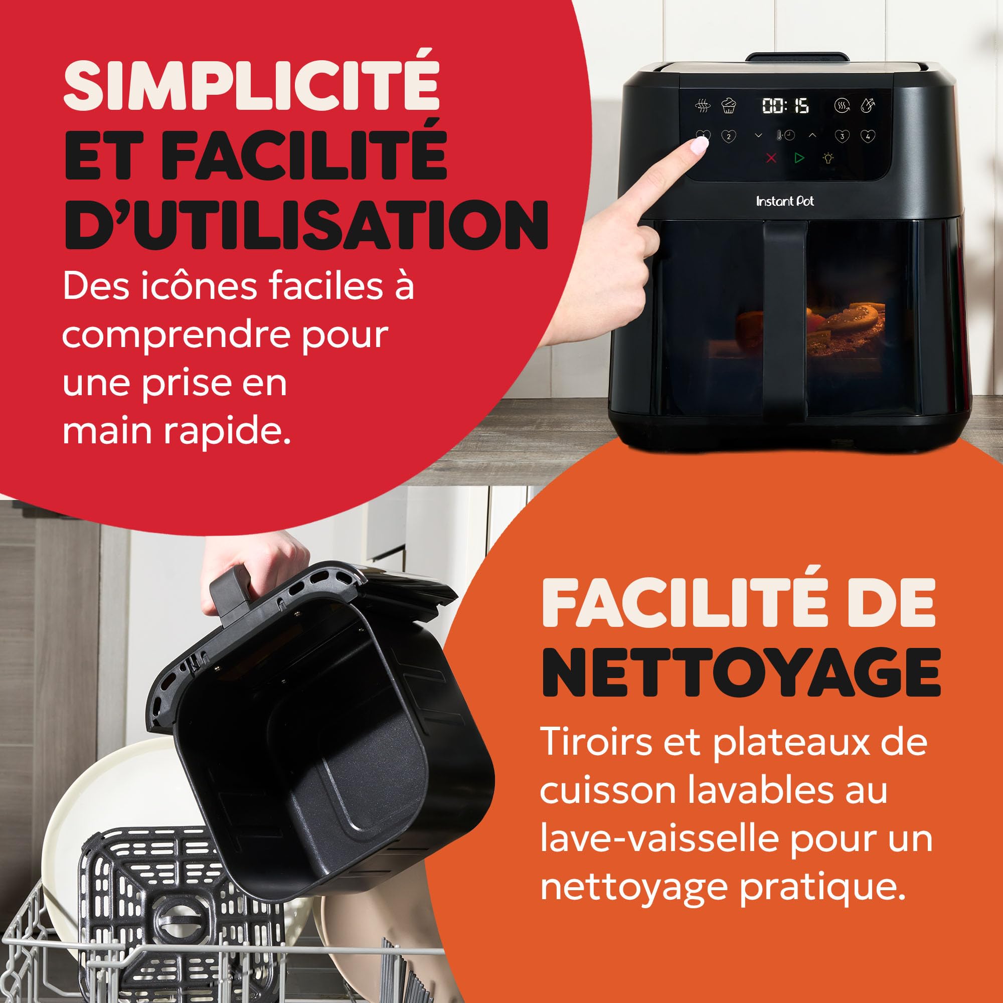 Instant Pot Vortex Compact Noir - Friteuse à air chaud 5 l, format familial, 4 en 1 - Air Fryer, séchage, cuisson, réchauffage, revêtement antiadhésif, facile à nettoyer, lavable au lave-vaisselle