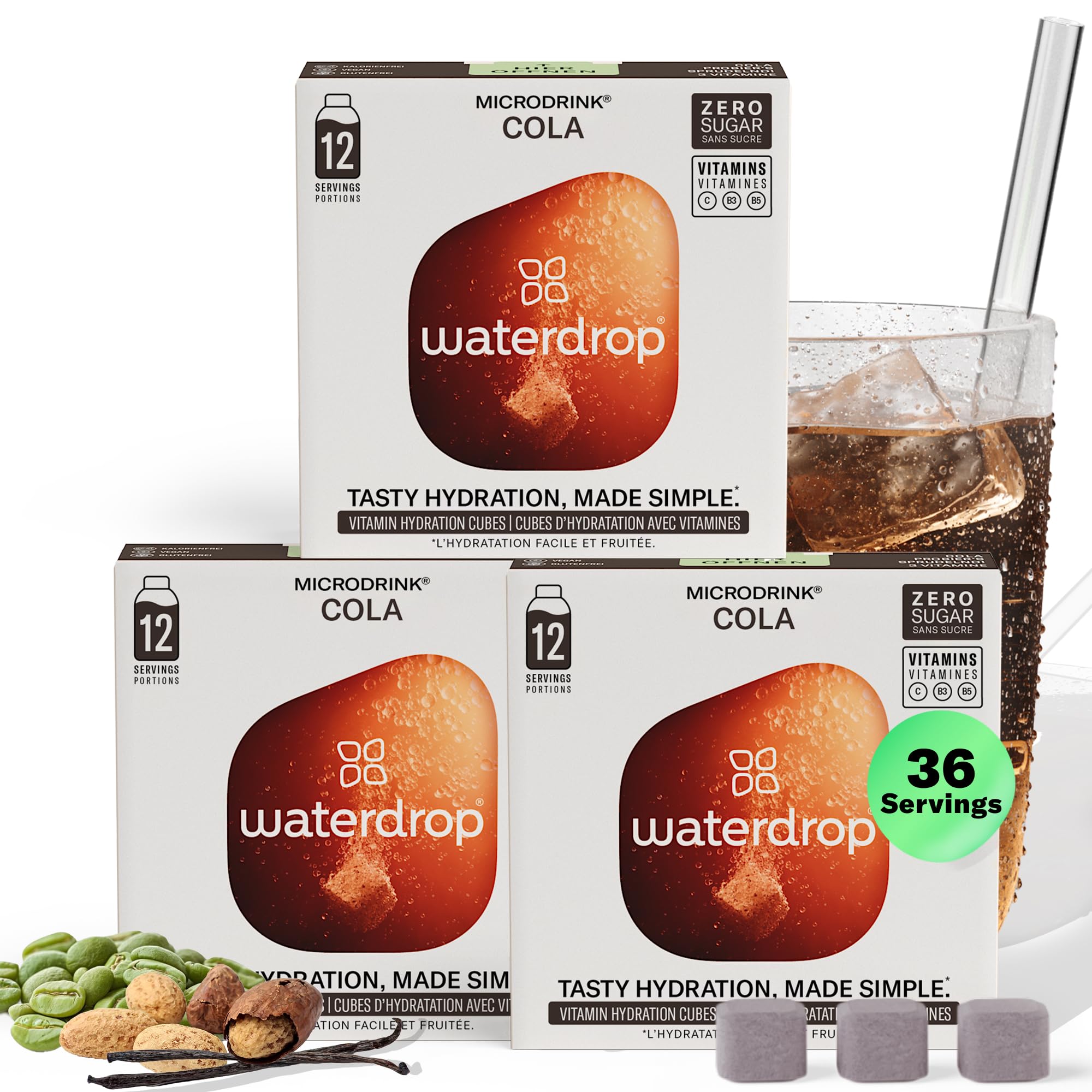 waterdrop® Microdrink COLA Special Edition - Water Flavouring - Hydration Tablet - Natural Fruit Mix - Vitamin C - Sugar Free - Kola Nut - Green Coffee - 36 Drinks