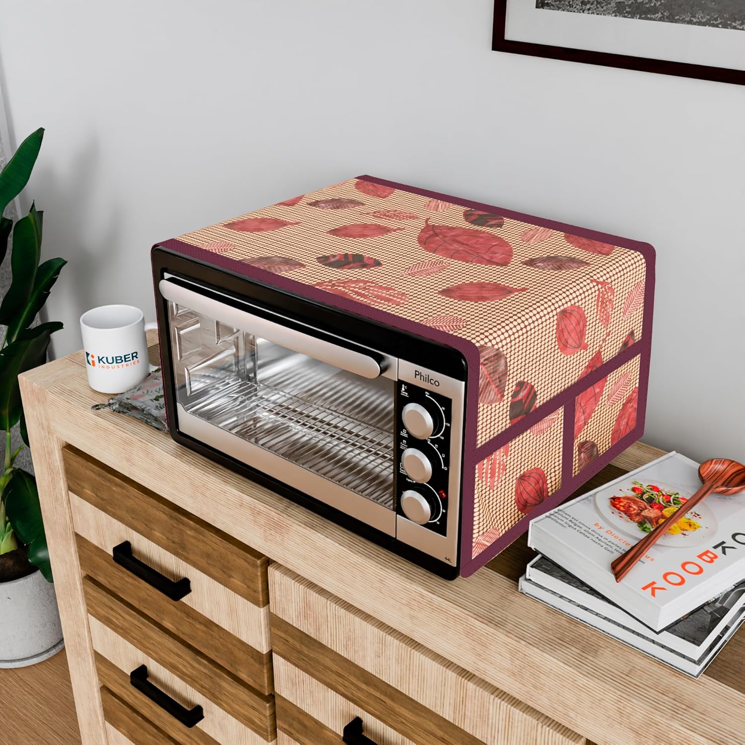 Urbane Home Top Microwave Cover With 4 Storage Pockets | Otg Oven Accessories for Durable & Dustroof Kitchen Decor | Leaf Red & Black Urbane Home Top Microwave Cover With 4 Storage Pockets | Otg Oven Accessories for Durable & Dustroof Kitchen Decor | Leaf Red & Black