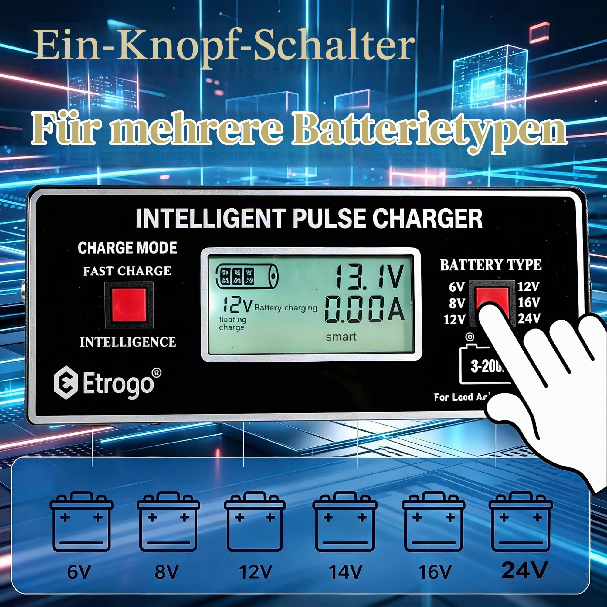 10A Autobatterieladegerät Intelligentes 6V 8V 12V 24V
