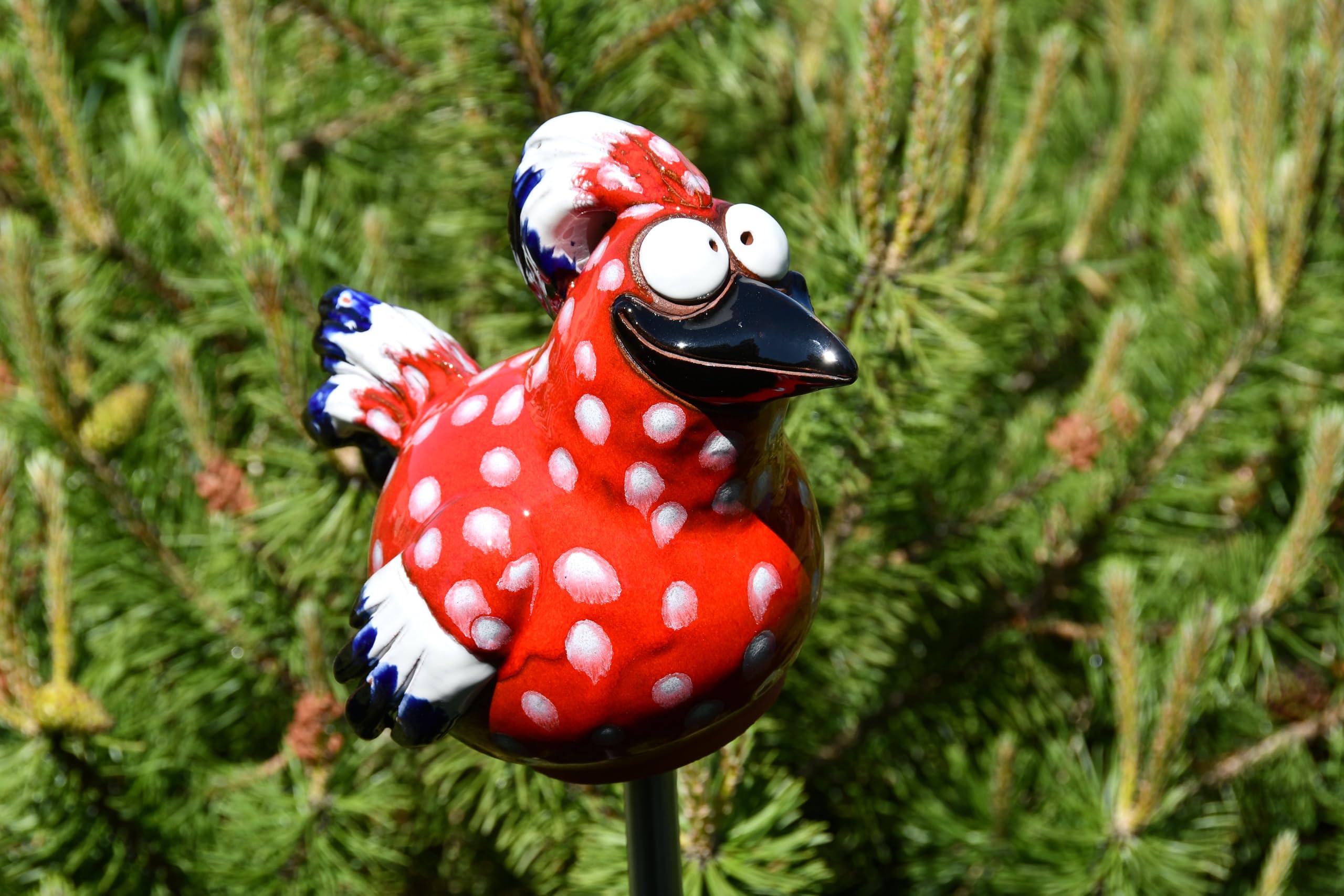 Gartenstecker Keramik Handgefertigt - Gartendeko für Draußen Wetterfest - Garten Deko Keramik - Vogel Gartenfiguren & Gartenstatuen - Vogel
