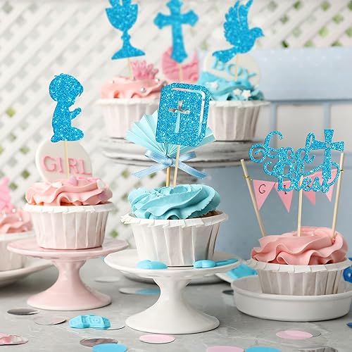 Miniatura 4 de Gyufise 24 piezas de decoración para magdalenas con purpurina de paloma con purpurina para la cruz de la Biblia para magdalenas, primera comunión,