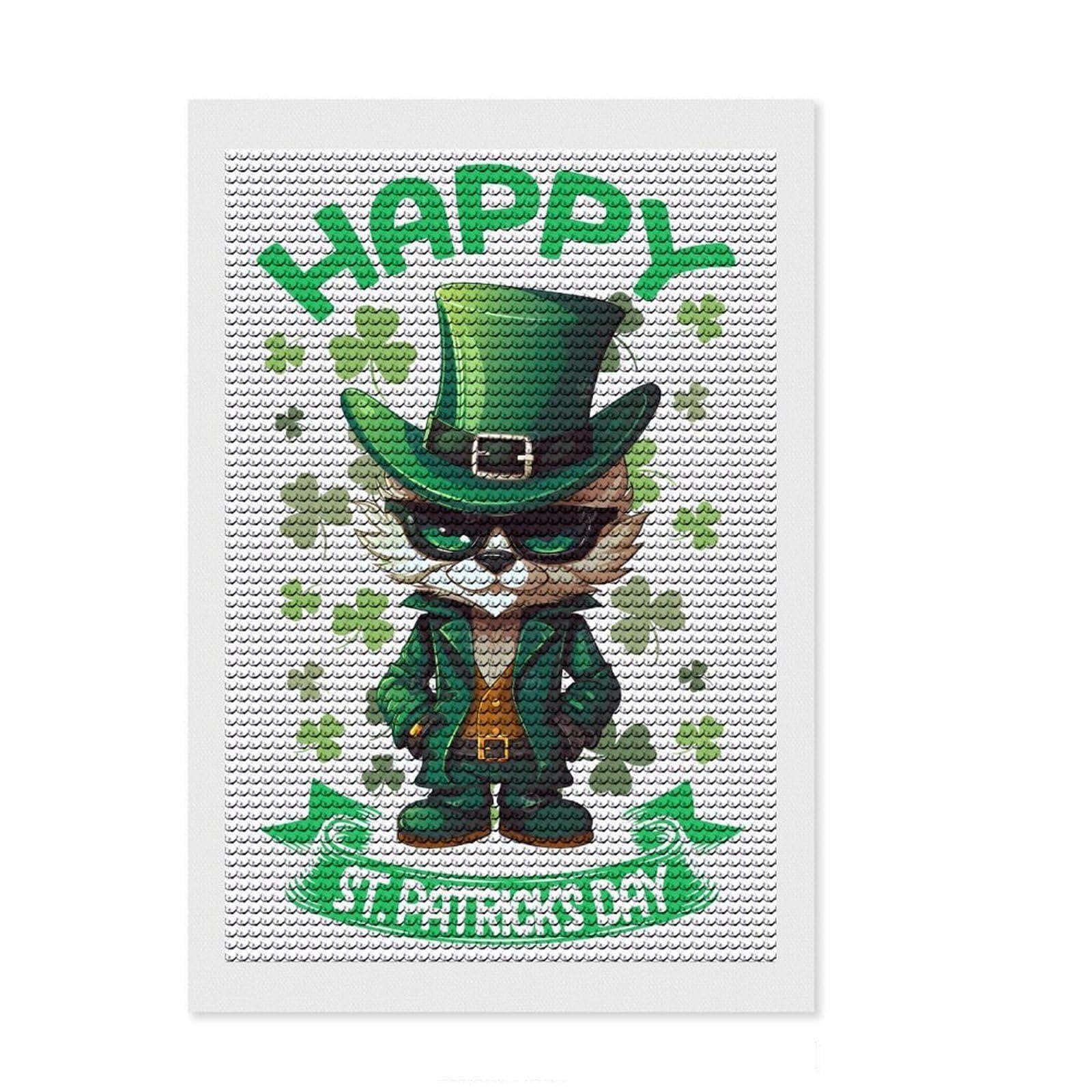 Junmoney Arctic Fox Saint Patricks Diamond Painting Canvas Set 8"x12", for Craft Lovers, Nice Detail and Sparkle, Boho Decor, Birthday Gift