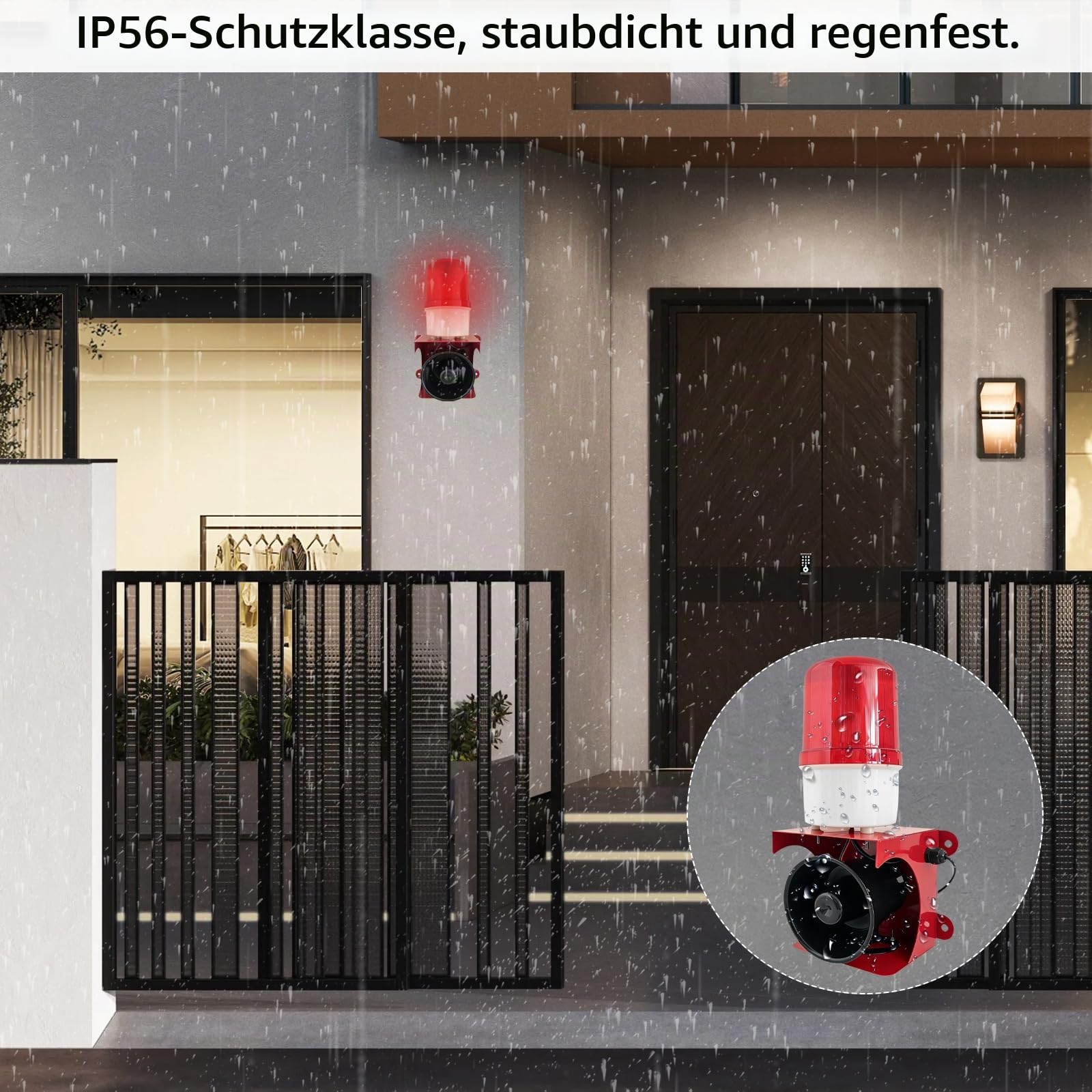 Industrieller Sirenenalarm, 120 dB, mit Blitzlicht, IP65 Schutzklasse, Industrielle LED-Warnleuchte, Geeignet für Innen- und Außenbereich(EU-Stecker 220 V)