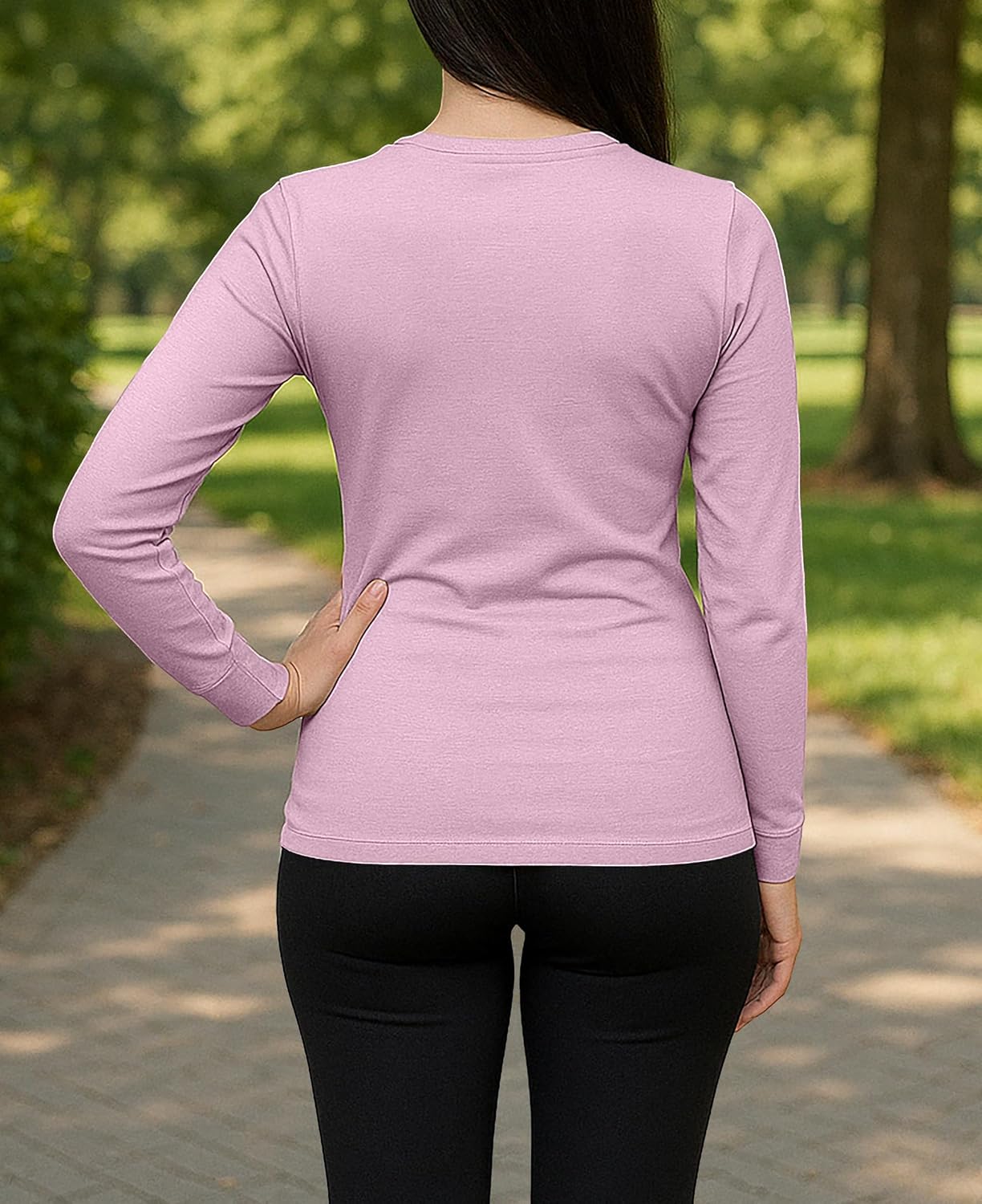 Sexy Basics Women's Cotton Stretch Long Sleeve V- Neck Athletic Tops | Casual & Active Color T Shirts | Multi Packs - Image 3