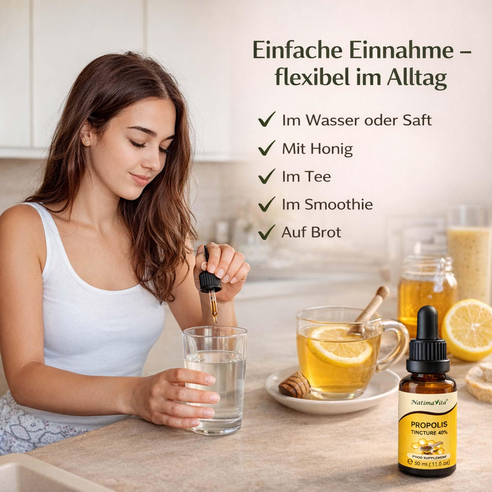 Propolis Tropfen 40% - 50 ml - Pure Hochdosierte Propolis Tinktur - 100% natürliches Extrakt - Immunsystem Unterstützung -Praktische Pipette - NatimaVita