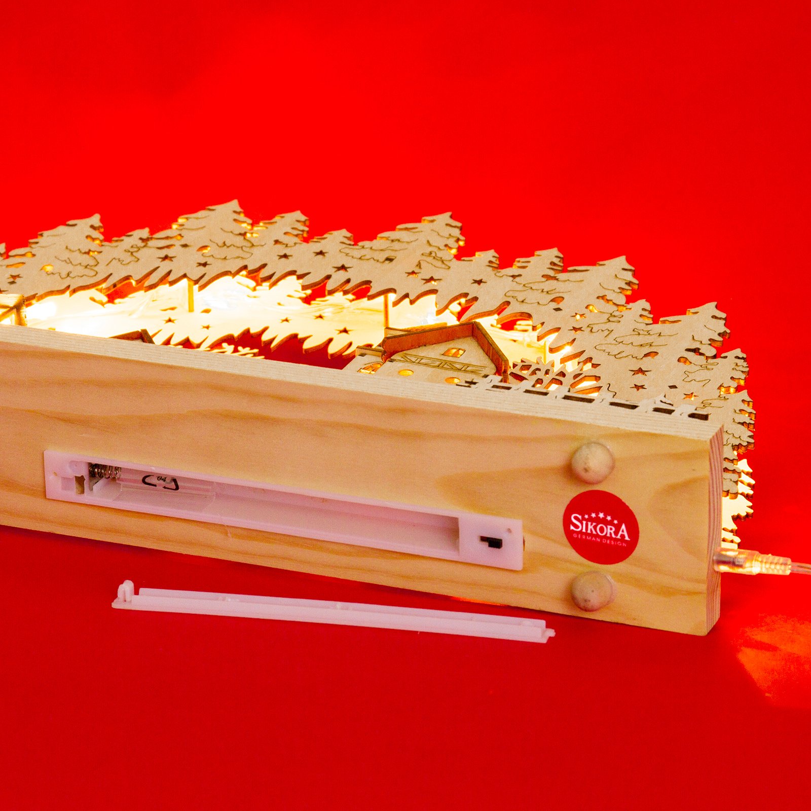 SIKORA LB52 Holz Schwibbogen beleuchteter LED Lichterbogen inkl. Netzteil Motiv WINTERDORF Deko Weihnachten Breite 43cm