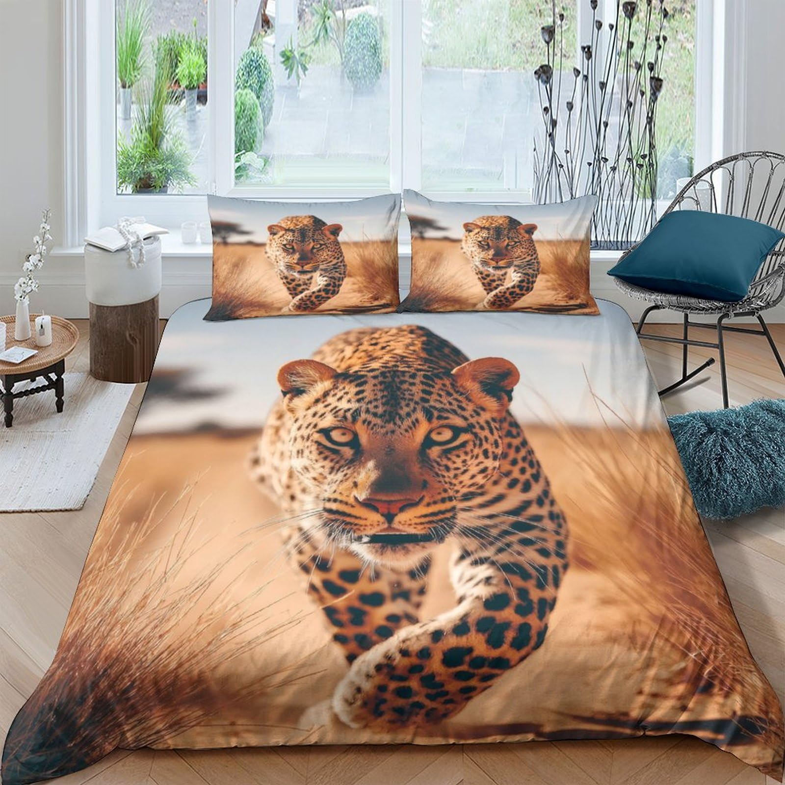 Ctjqhvkz Style-3 3D Printed Wild Leopard Fitted Sheet Microfiber Non-Slip Animal Pattern Mattress Cover For Bedroom Decor Single（135X200cm）
