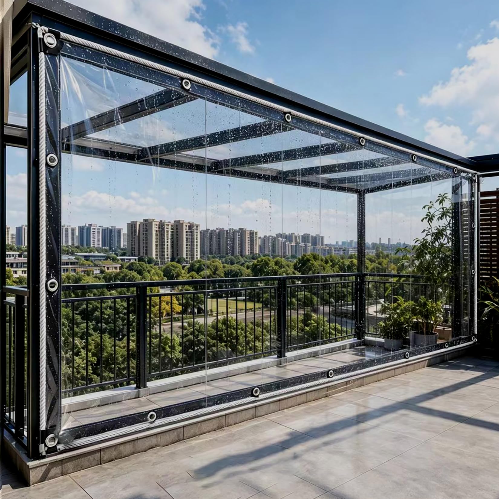 420g/m² Lona Impermeable Exterior 1.8x4.9m Lona Transparente con Ojales