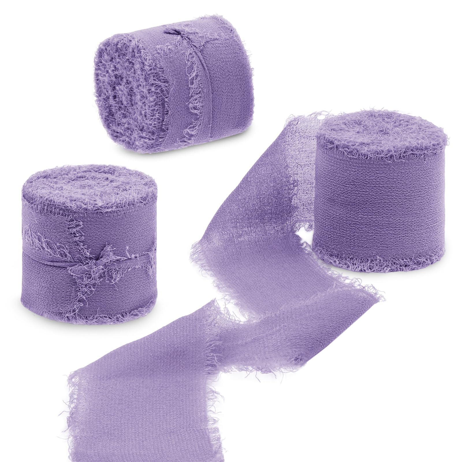 Uiopa 3 Rolls Chiffon Ribbon, 40mm x 15m(16.4 Yards) Frayed Edges Gift Wrapping Ribbon, Purple Chiffon Silk Ribbons for Wedding Invitations, Bridal Bouquets, Wreath, Decoration, DIY Crafts