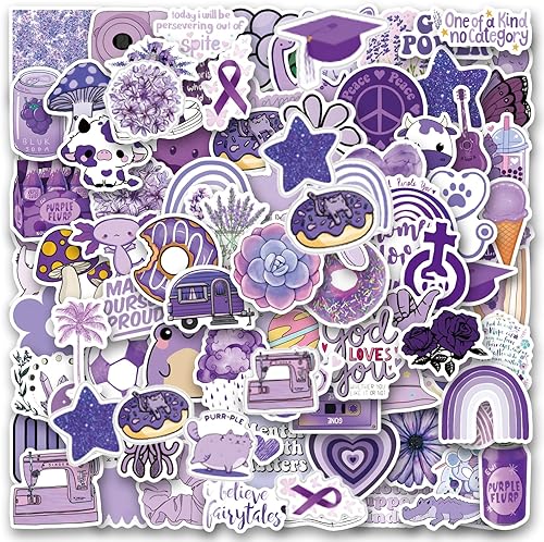 120 calcomanías danesas de color morado pastel morado estético de graffiti calcomanías de vinilo para laptop, botellas de agua, monopatín, equipaje,