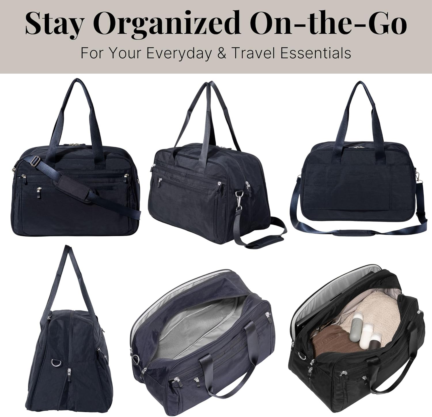 Baggallini Weekender Expandable Duffel - Lightweight 11x17 Inch Overnight Travel Bag