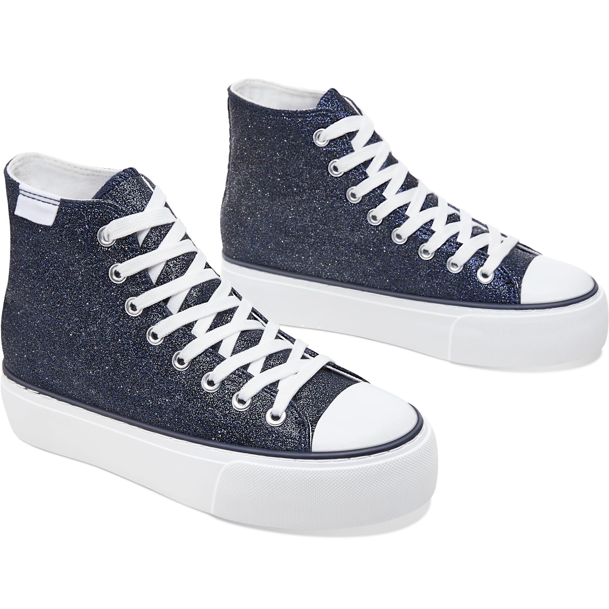 ALTOCIS Glitter Platform Fashion Sneakers,Sparkly Bling Mid Calf Sneaker for Women,Cute Comfortable Platform High Top Sneakers