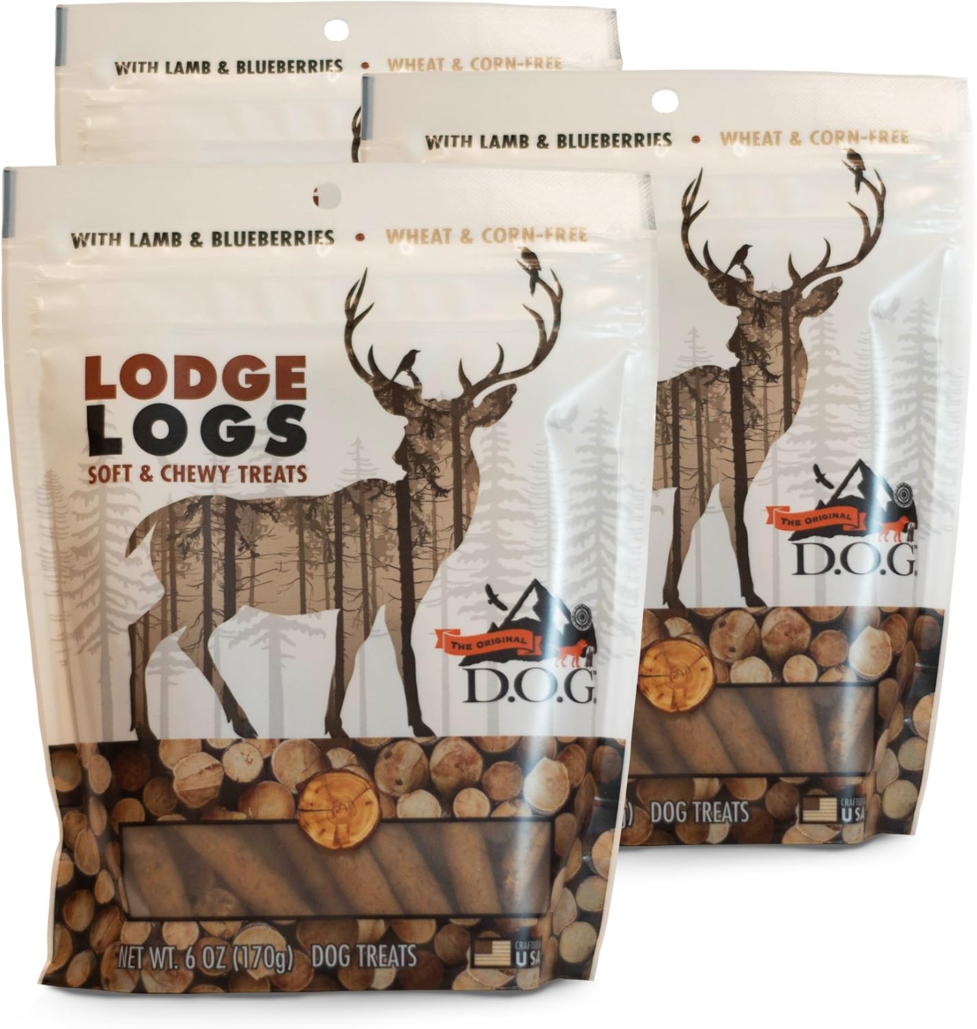 The Original DOG Lodge Logs Dog Snacks – Wheat-Free Natural Soft and Chewy Dog Treats with Lamb, Blueberries and Oats, 3-6 Ounce…