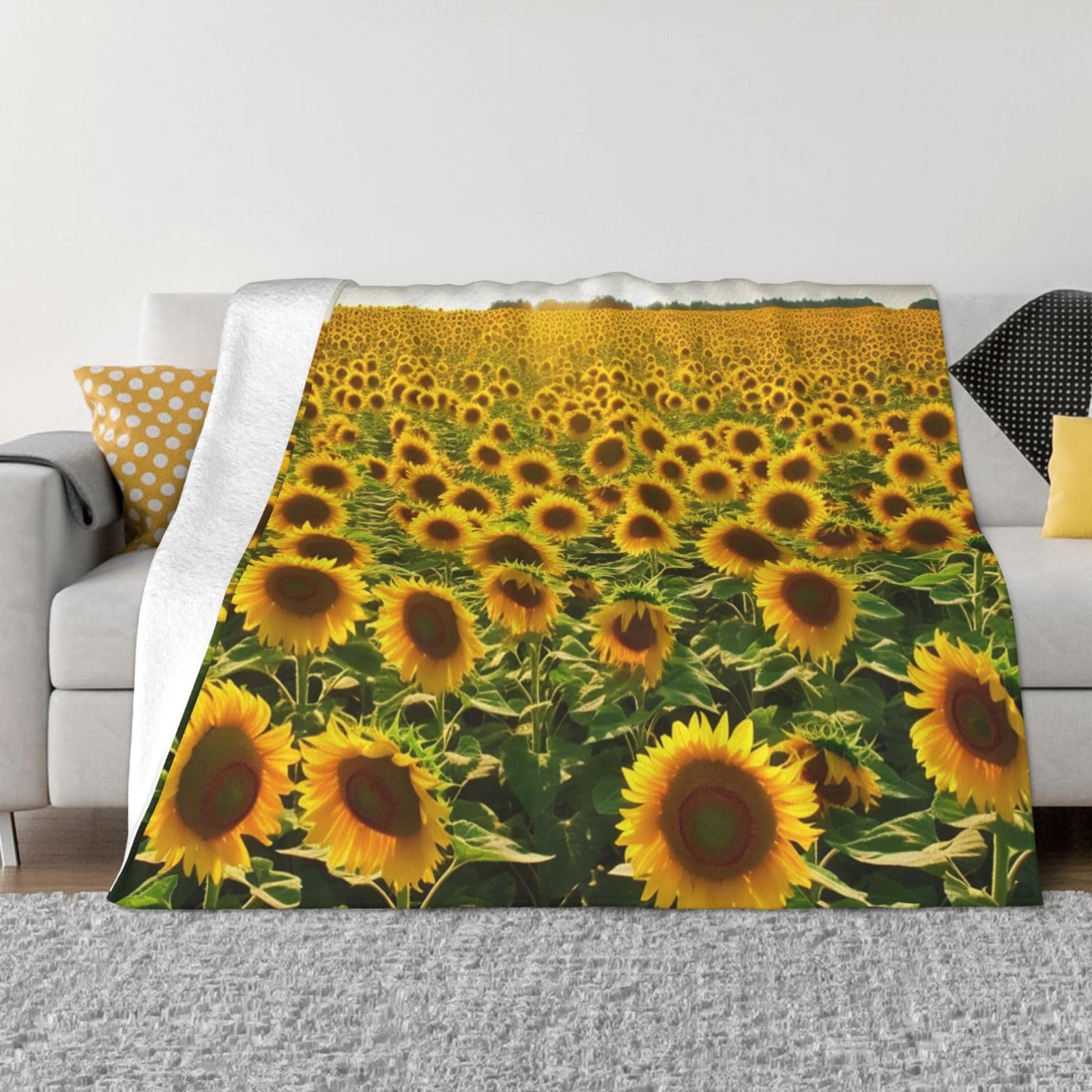 Couverture en microfibre douce motif tournesol plaid polaire léger pour lit et sofa