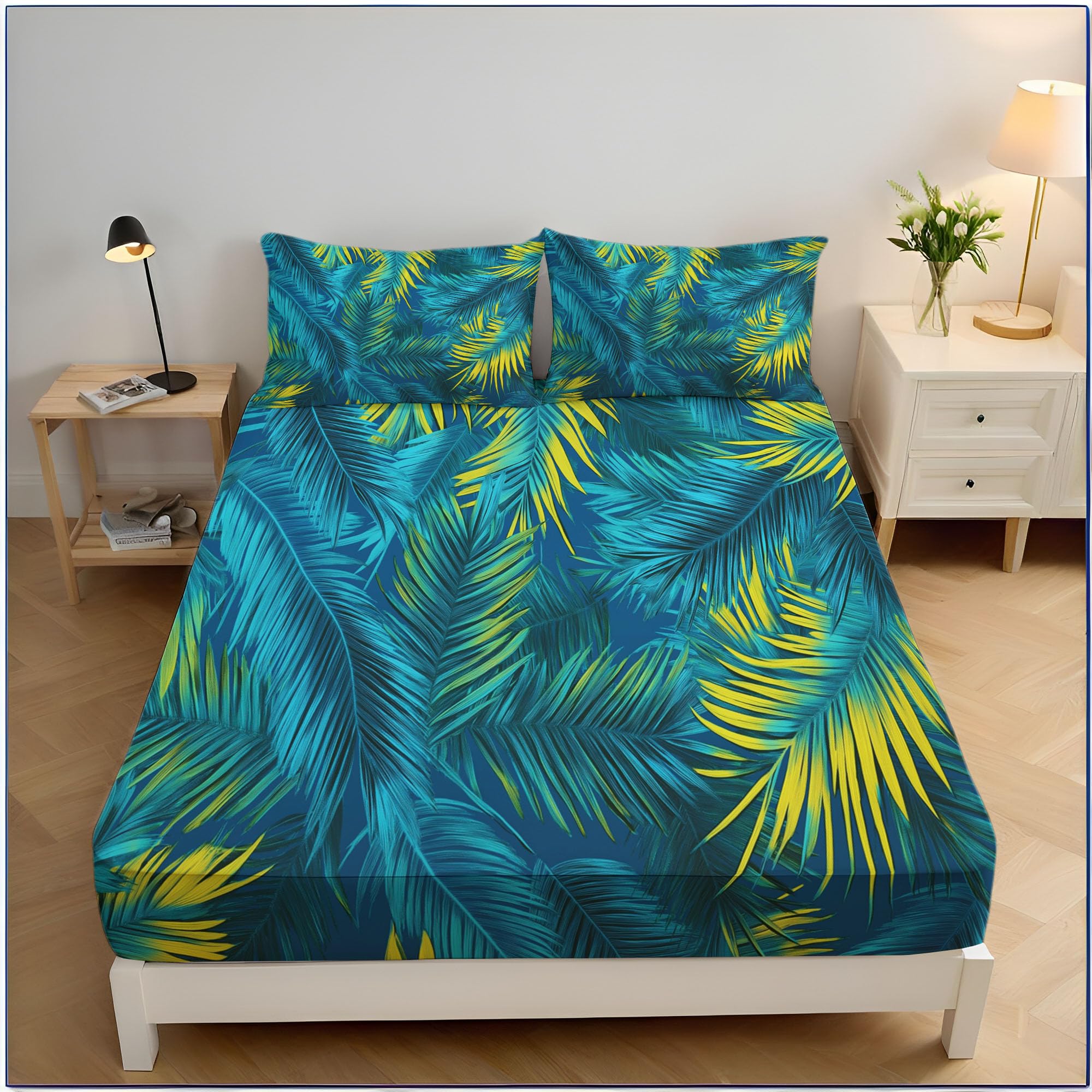 Drap housse 160x200 bleu drap housse microfibre doux avec grand bonnet de 30 cm ajustable