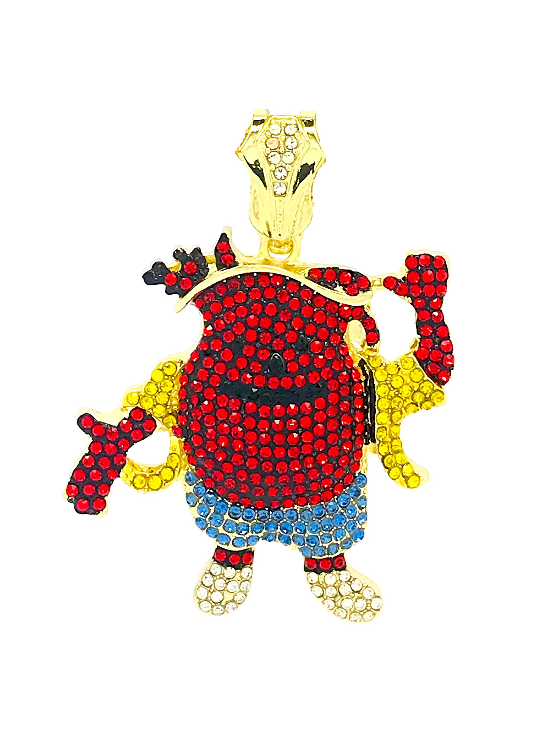 Pyramid JewelerMens Hip Hop Iced Out Kool AID Man Pendant w/ 18" or 20" Full Iced Cuban Choker Chain Necklace Set (Gold pendant only)