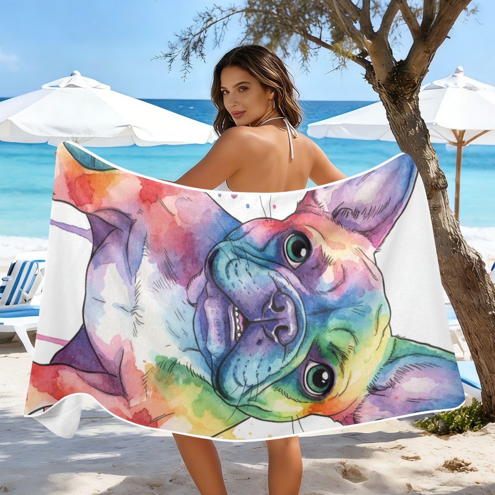 Grandes serviettes de plage avec sacs en maille pour adultes, jolie serviette de bain aquarelle avec fermeture magnétique, anti-sable, absorbante à séchage rapide pour piscine, camping et voyage