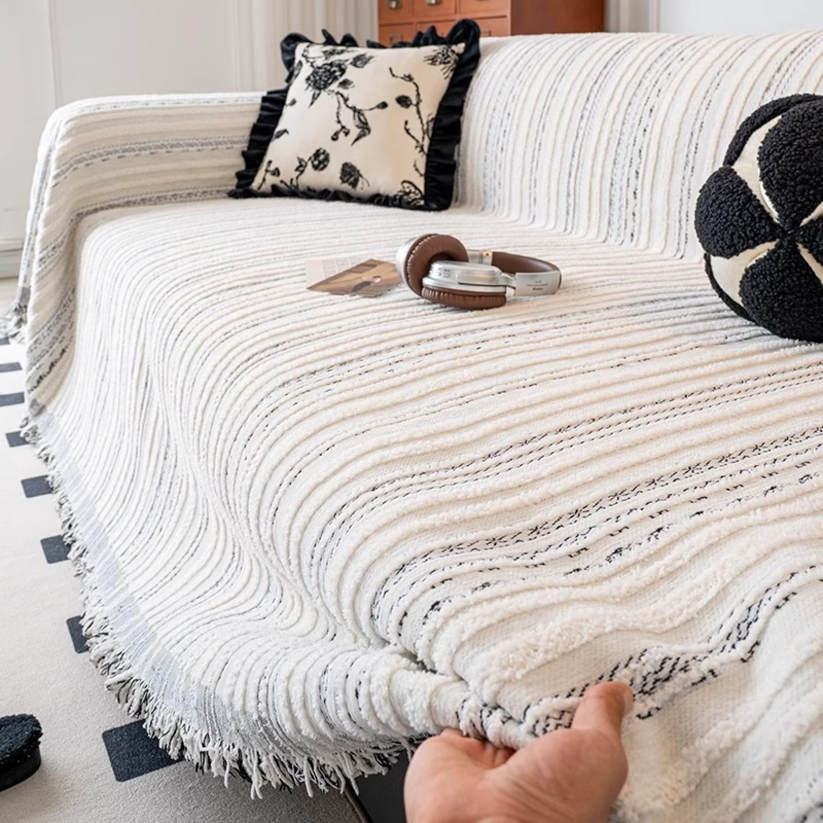 Pokrowiec na sofę Chenille na 2 3 4 siedzenia, rzuty na kanapę bardzo dużą, nadającą się do prania sofę Slipcover, pokrowiec na sofę narożną, oddychanie, całoroczny, brązowy, 180 x 180 cm