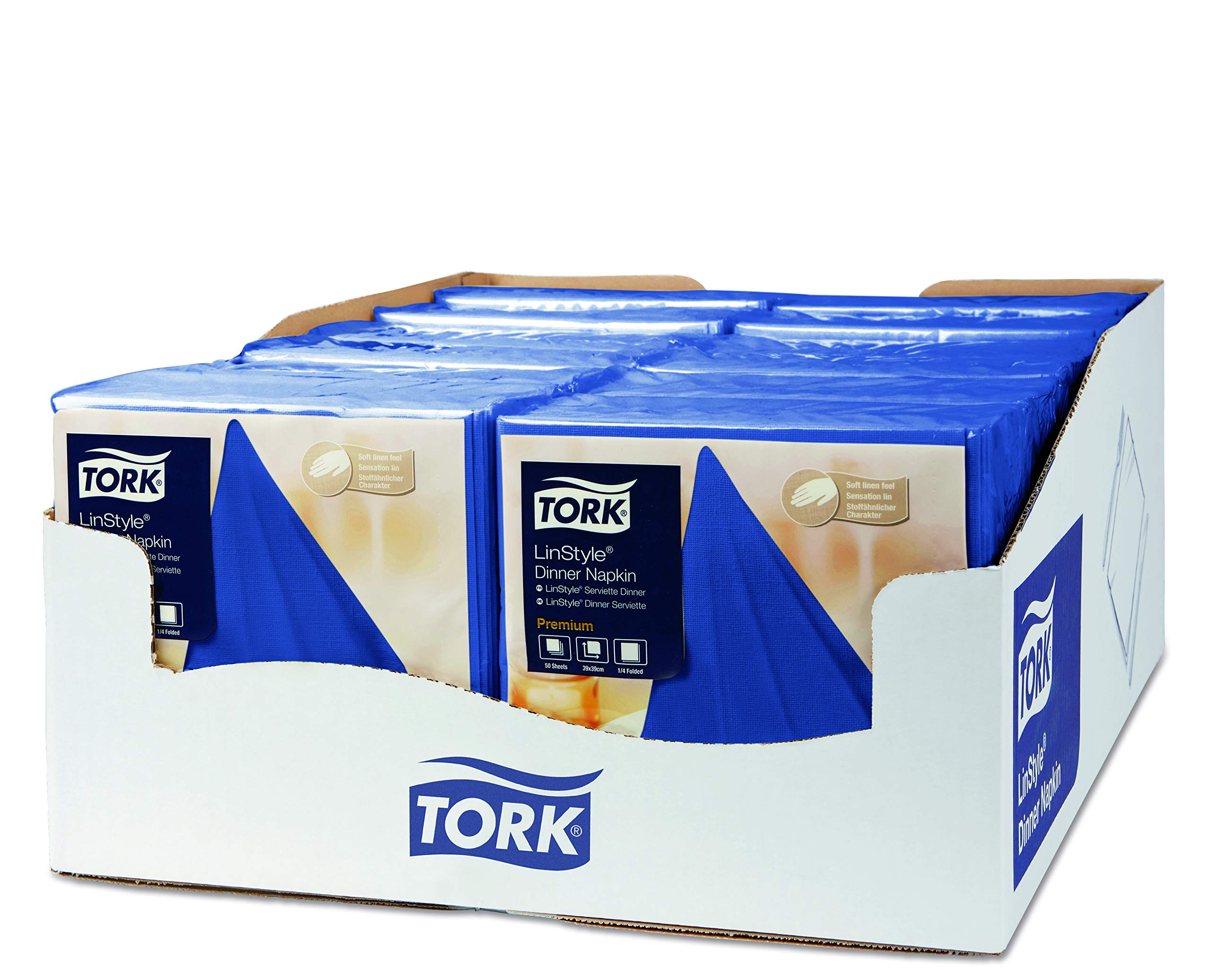 Tork 478856 LinStyle Tovagliolo Dinner blu scuro Premium (piegato in 4), monovelo, 12 pacchi x 50 tovaglioli (600 pz), 39 cm (lungh.) x 39 cm (largh.)