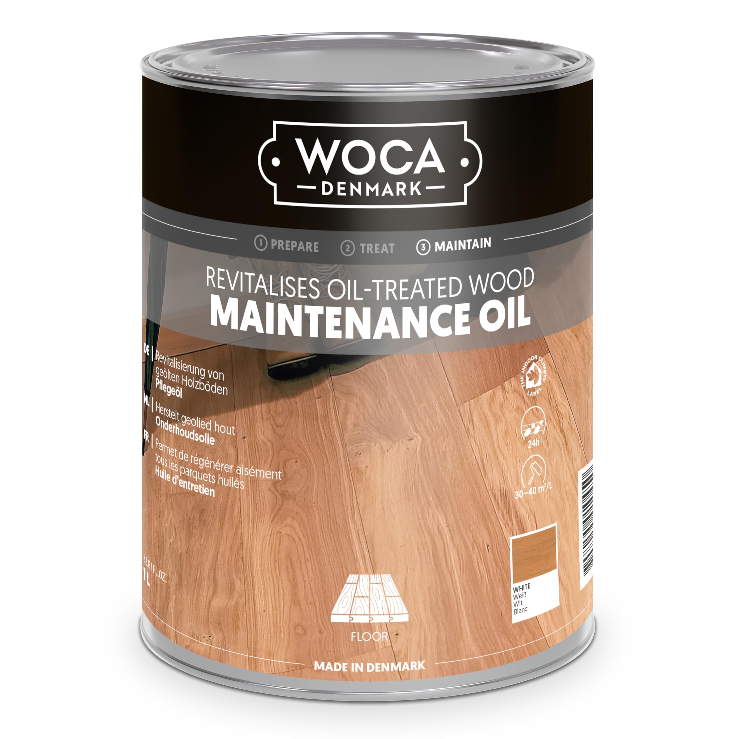 WOCA Denmark Maintenance Oil Pflegeöl Weiß 1 L - Pflegeöl für Parkett & Holz im Innenbereich