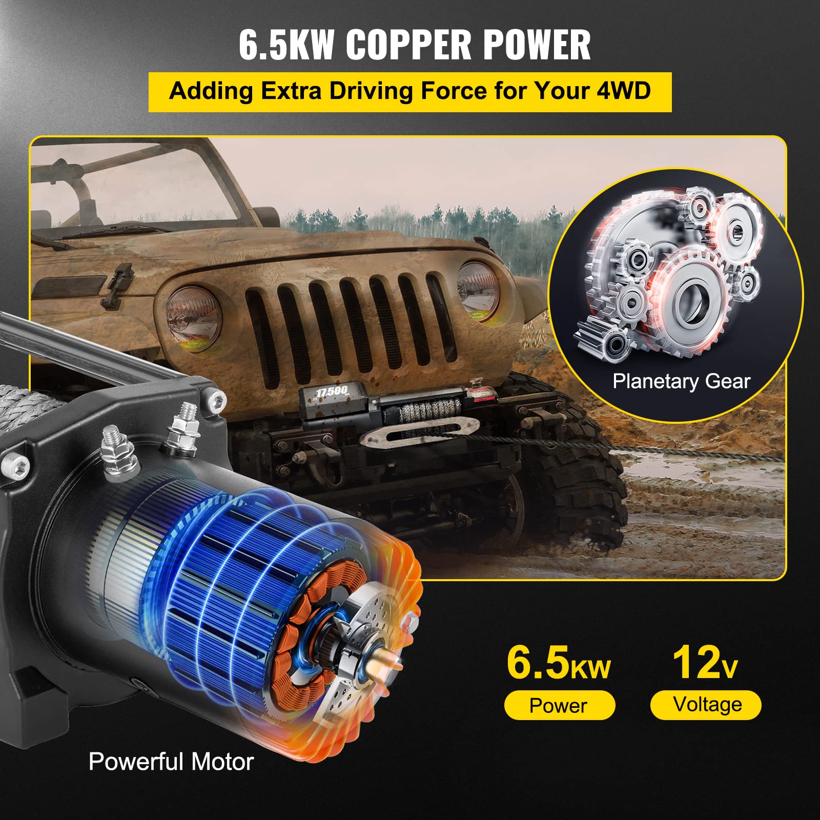 VEVOR Electric Winch, 17500lb Load Capacity Truck Winch Synthetic Rope