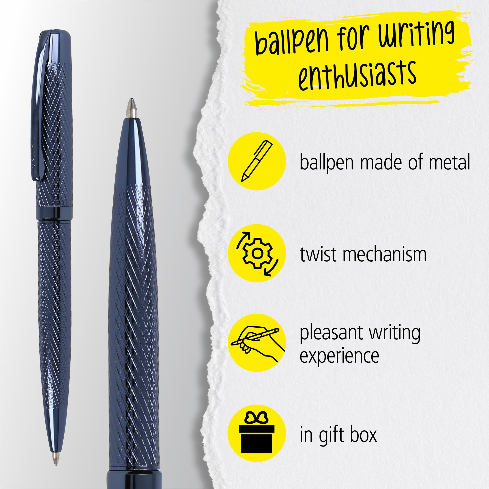 Online Eleganza Ballpen I Colour: Blue I Replaceable Large Refill I Metal Biro I Ink Colour Black I Retractable I Ballpoint Pen In Gift Box - Image 3