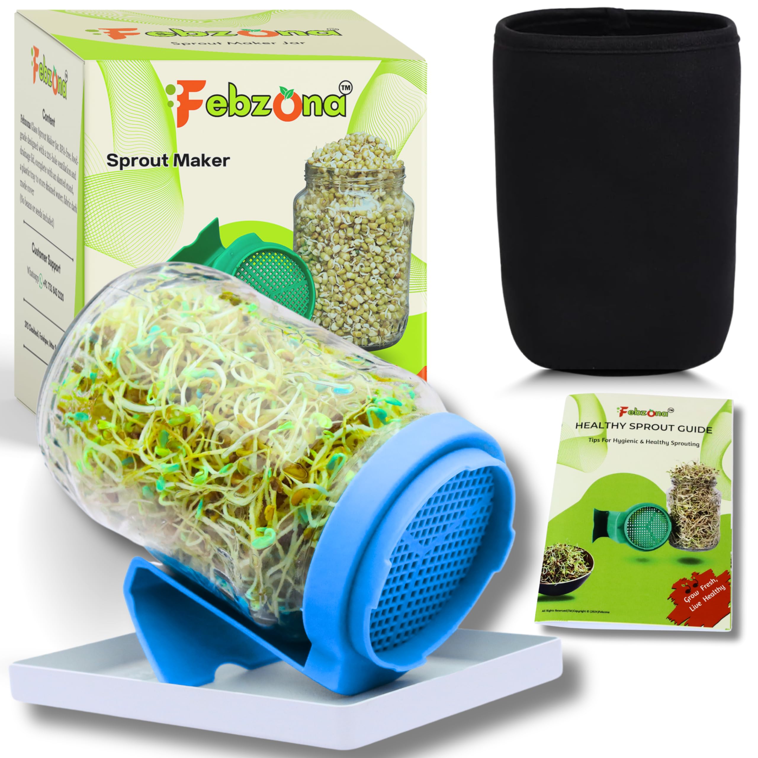FEBZONA Sprout Maker Sprout Jars Sprouts Maker Jar Sprout Sprouting Jar Sprout Maker Glass Sprouts Jar Design Is Registered In IP India (BLU, PACK OF ONE), 720 ml