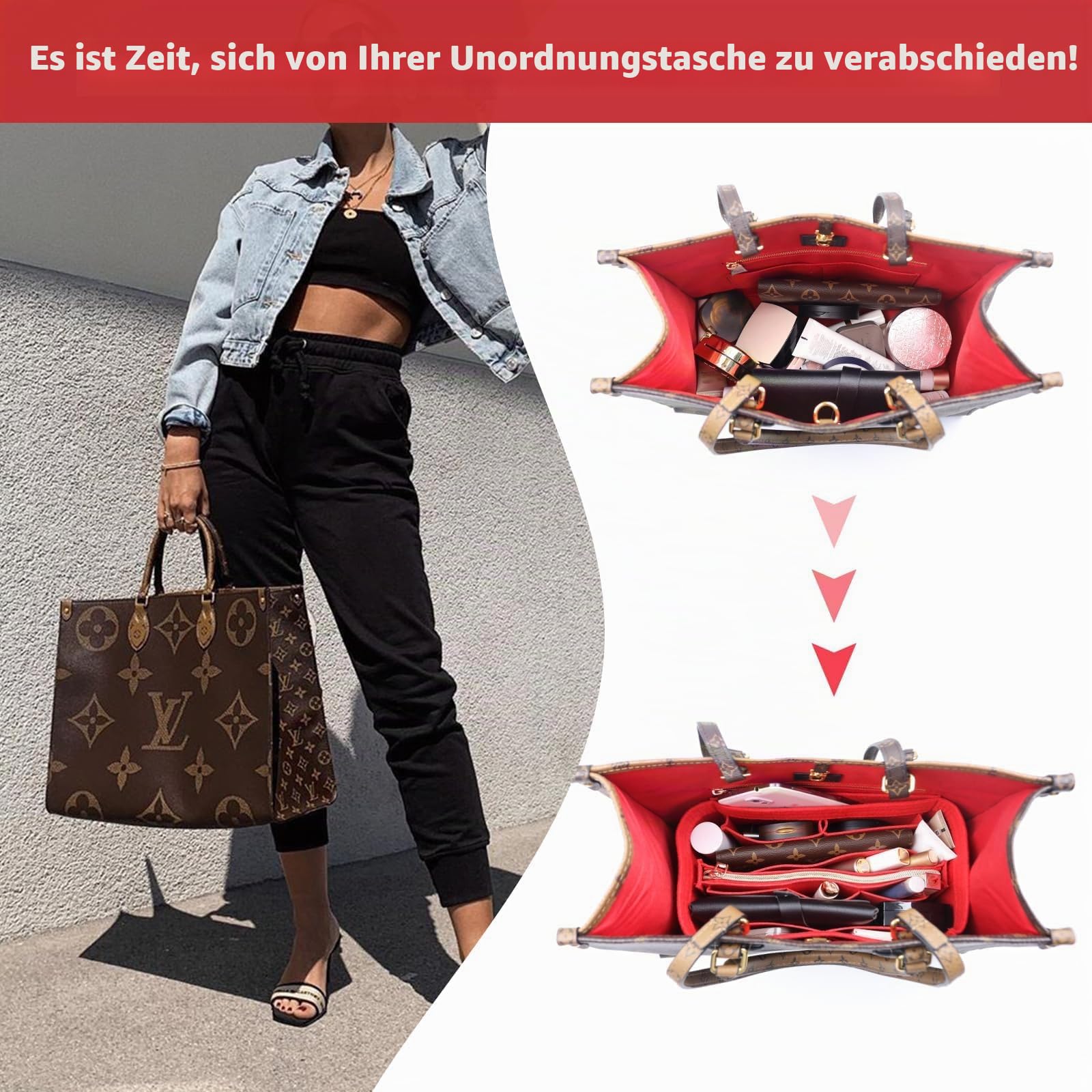 OMYSTYLE FASHION börse Organizer Einsatz, Handtasche & Tote Organizer, perfekt für Speedy Neverfull und mehr,rot,US XL (EU 2XL)