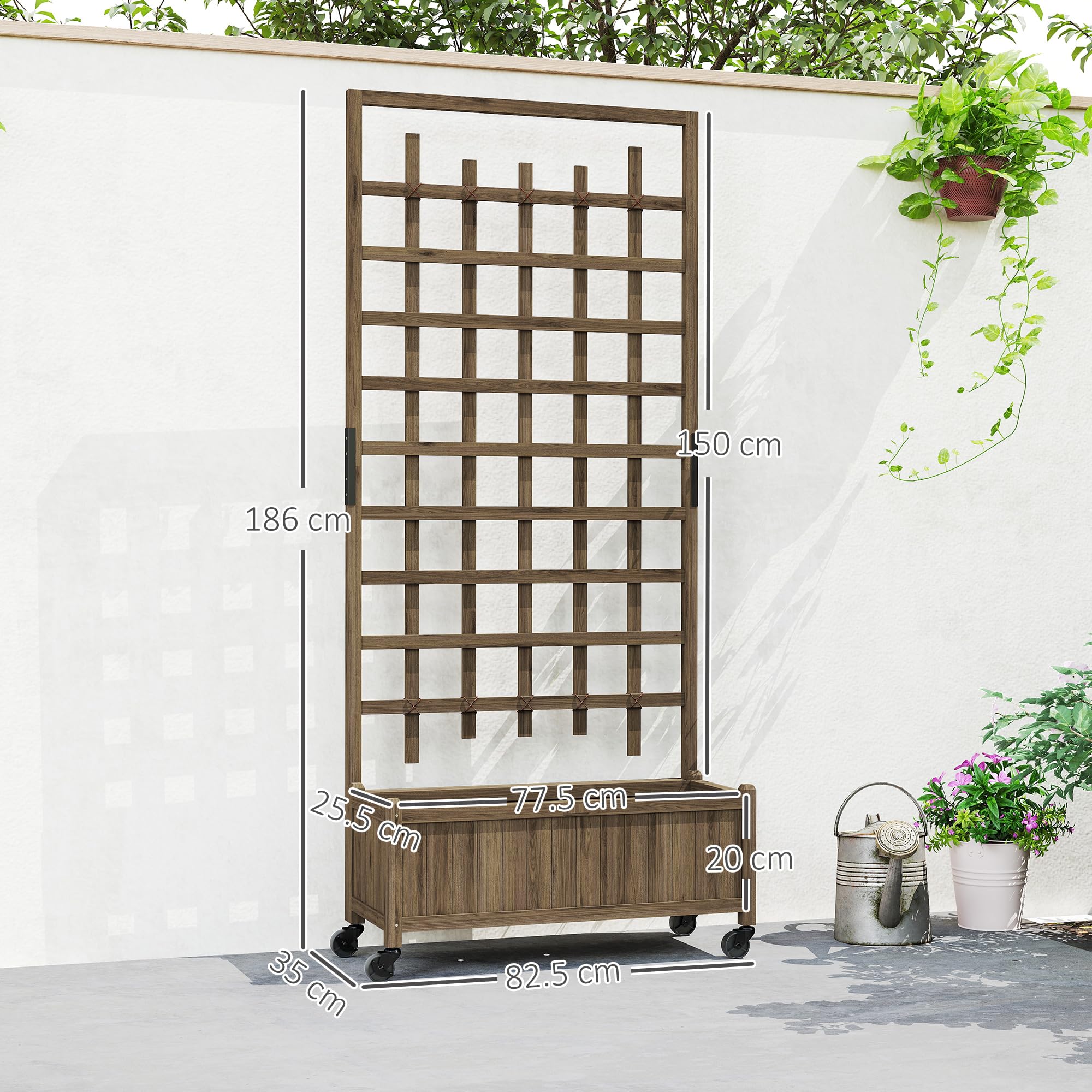 Outsunny Maceta de enrejado de madera, camas elevadas para jardín con ruedas y forro de cama, maceta con pantalla de privacidad para cultivar verduras, hierbas y flores para jardín, patio, terraza,