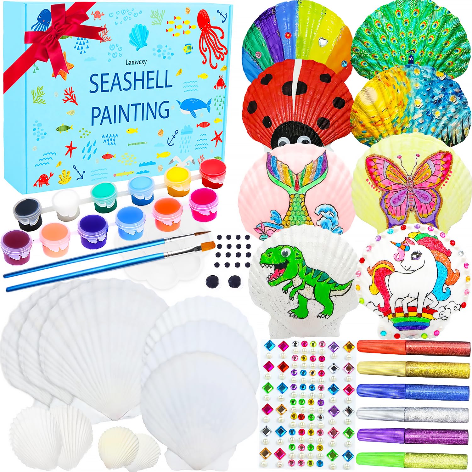 Lanwexy Sea Shell Painting Kit for Kids DIY Painting Present for Girls Boys Art and Craft Kits for Age 4 5 6 7 8 9 10 11 12 13 Year Old Birthday Day Father Day Gifts Halloween
