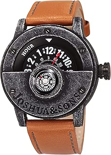 Joshua & Sons Heavy Duty Rugged Men's Watch - Double Stitched Leather Band, Explorer Style with Built In Compass - Unique Rotating Wheel Display