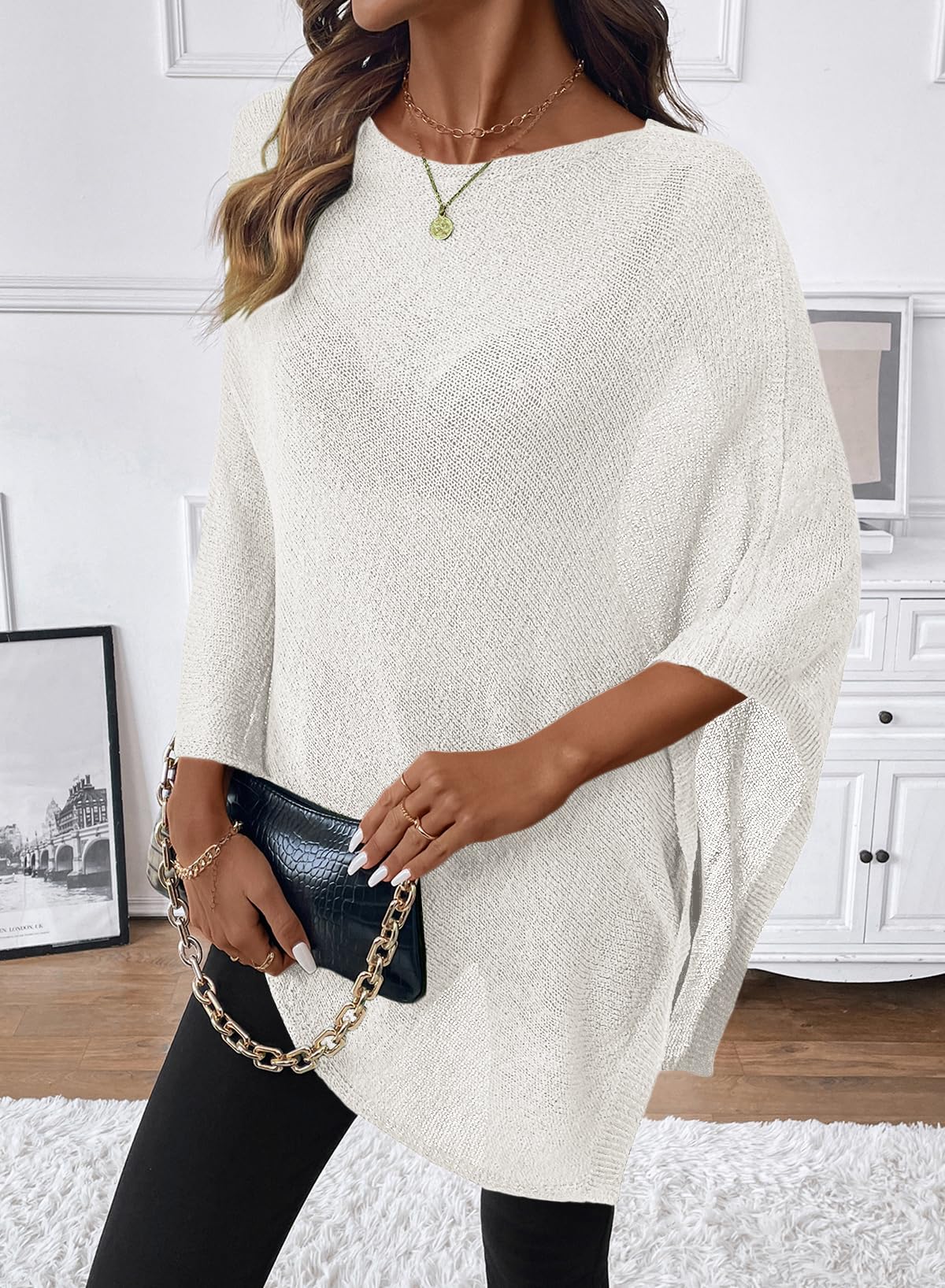 SHEWIN Womens Sheer Knit Poncho Crochet Summer Tops See Through Mesh Spring Sweaters Beach Cover Ups for Women 2026 — view 5