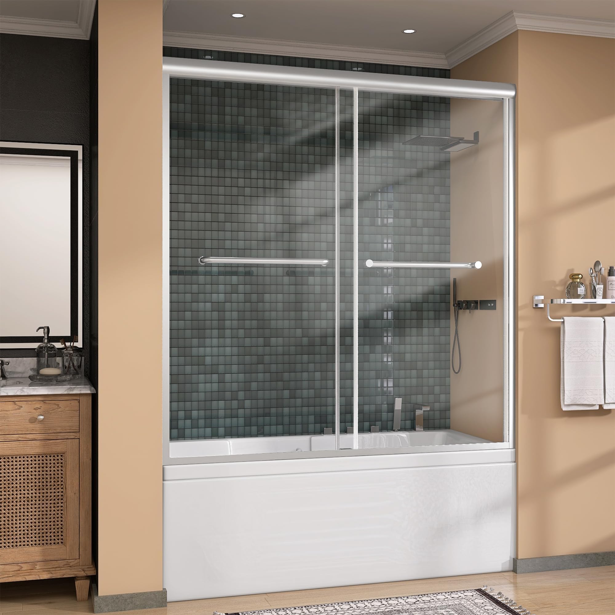 ENSO SENKA 60" W x 58" H Semi-Frameless Bypass Sliding Bathtub Shower ...