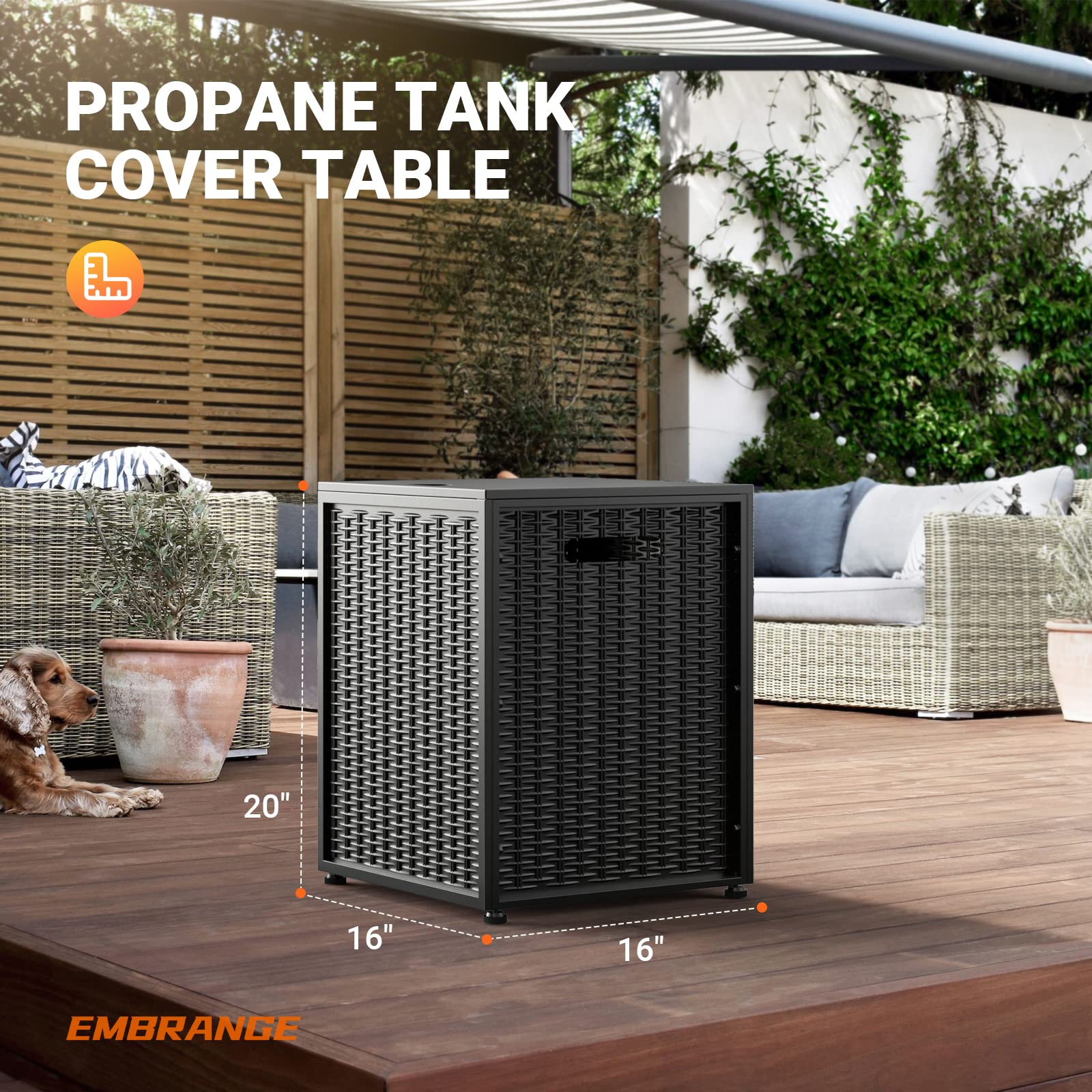 Propane Tank Cover Table – 16" Hideaway Side Table For 20lb Propane Tanks, Brown, With Adjustable Feet