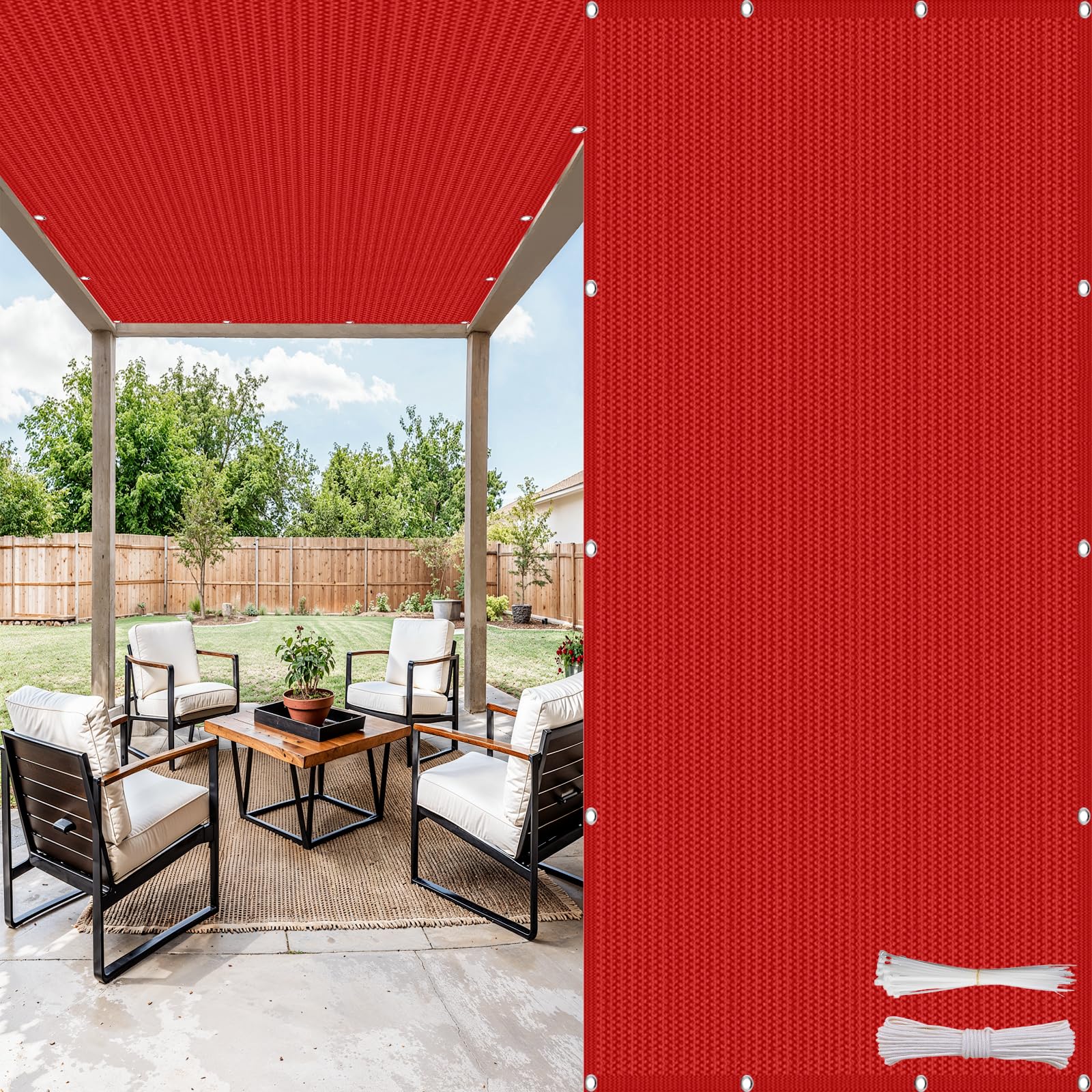 Filet d'ombrage rouge 240x260 cm en HDPE respirant pour clôture de patio