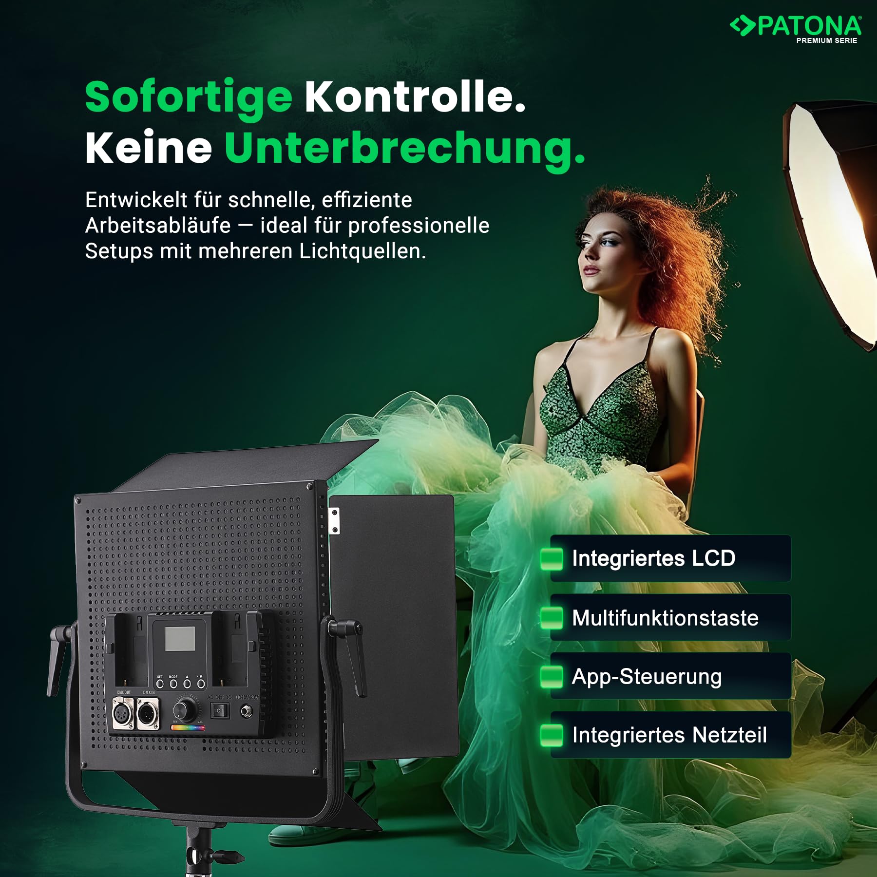 PATONA Premium LED - Luz de vídeo profesional para fotografía (60 W, RGB, COB LED, efectos especiales, pantalla, temperatura de color CCT 2700 K – 10000 K, luz blanca cálida/fría, 16 millones de