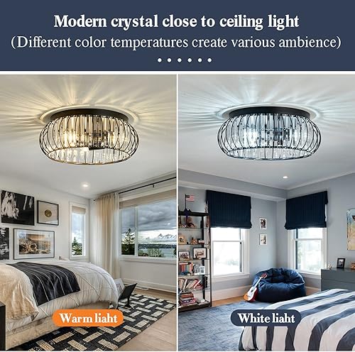 Miniatura 5 de YYJLX Lámpara de techo con 3 luces empotradas, moderna lámpara de cristal negro E26, iluminación interior para pasillo, dormitorio, baño, vestíbulo,