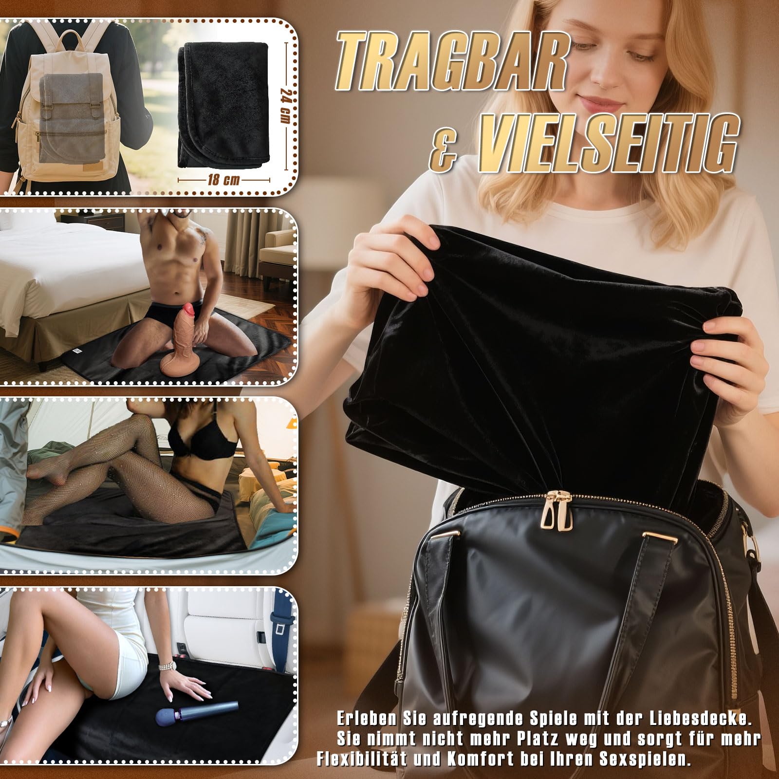 Coperta Impermeabile Love Blanket per Il Sesso, 3 Strati Tappetino Sessuale Morbido, Tappetino Antimacchia per Giocattoli Sessuali, Coperta Reversibile Anti-Perdita, Lavabile in Lavatrice, 91 x 66 cm