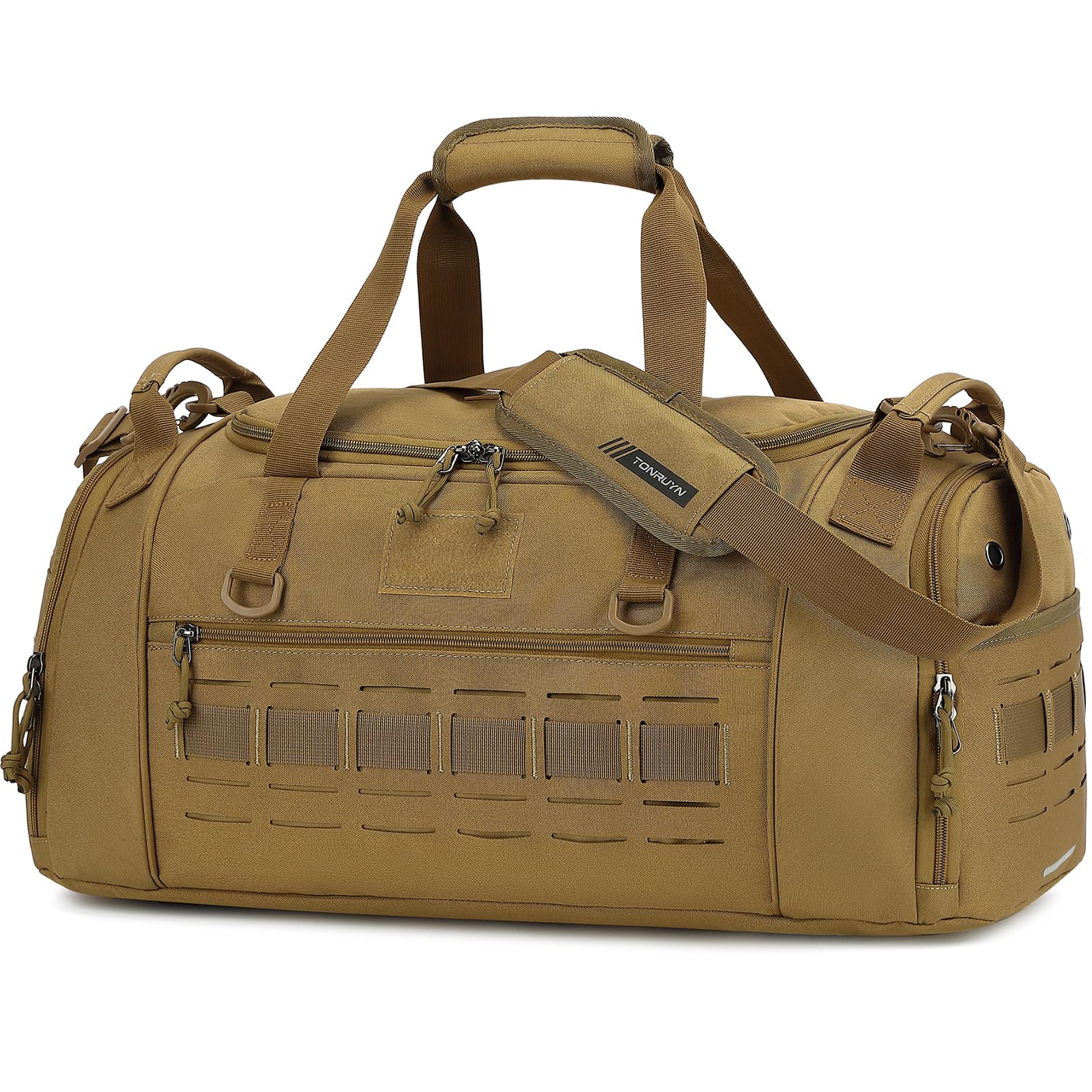 TONRUYN Sports Gym Bag for Men 45L Travel Duffel Bag with Shoe & Laptop Compartment Medium Sports Holdall Duffle Bag for Fitness Training Workout Weekend, Brown