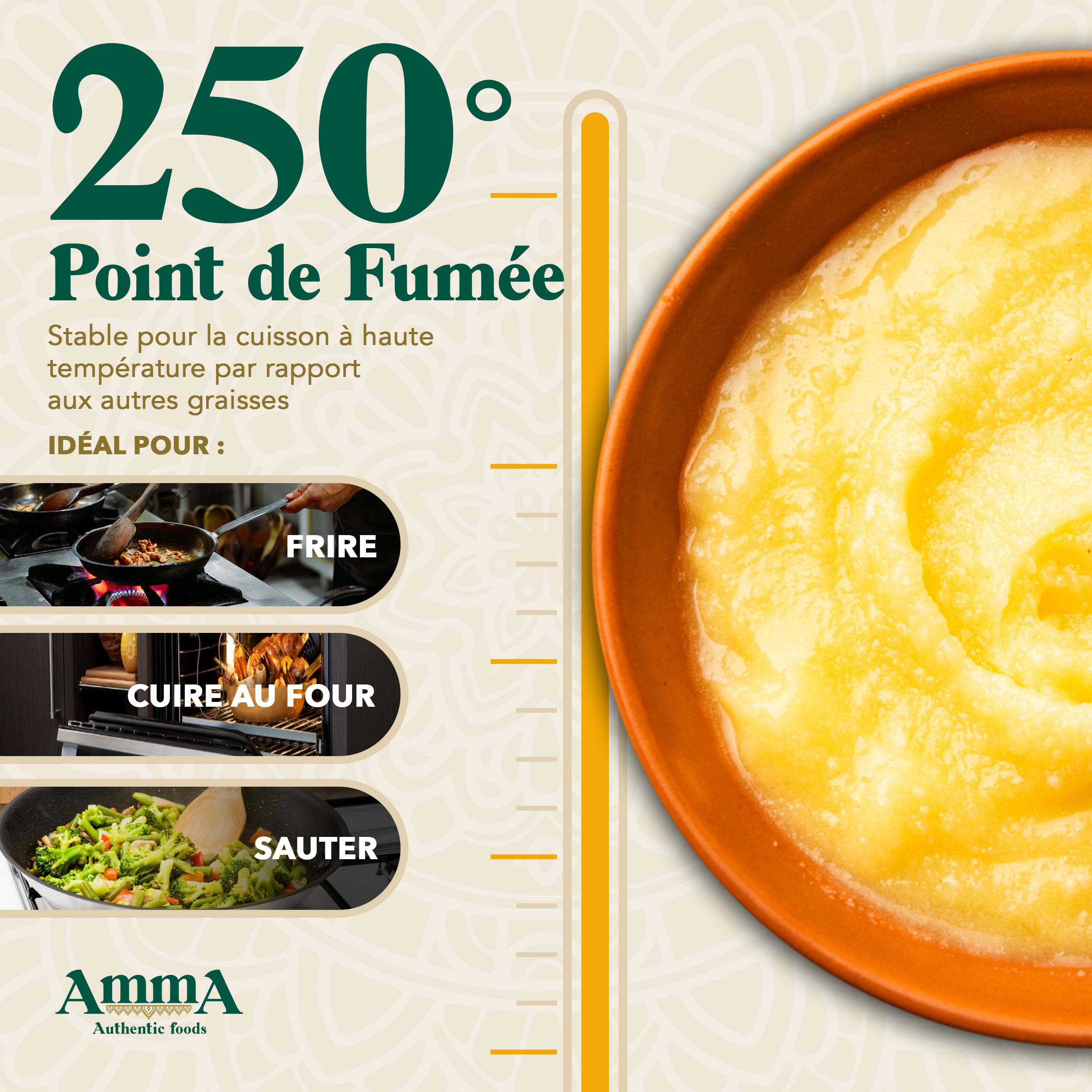 Ghee Beurre Clarifié 400g de Amma Authentic Foods ® - Beurre Indien Ghee, Beurre Ghee Paléo et Keto Friendly, Desi Ghee Grass Fed