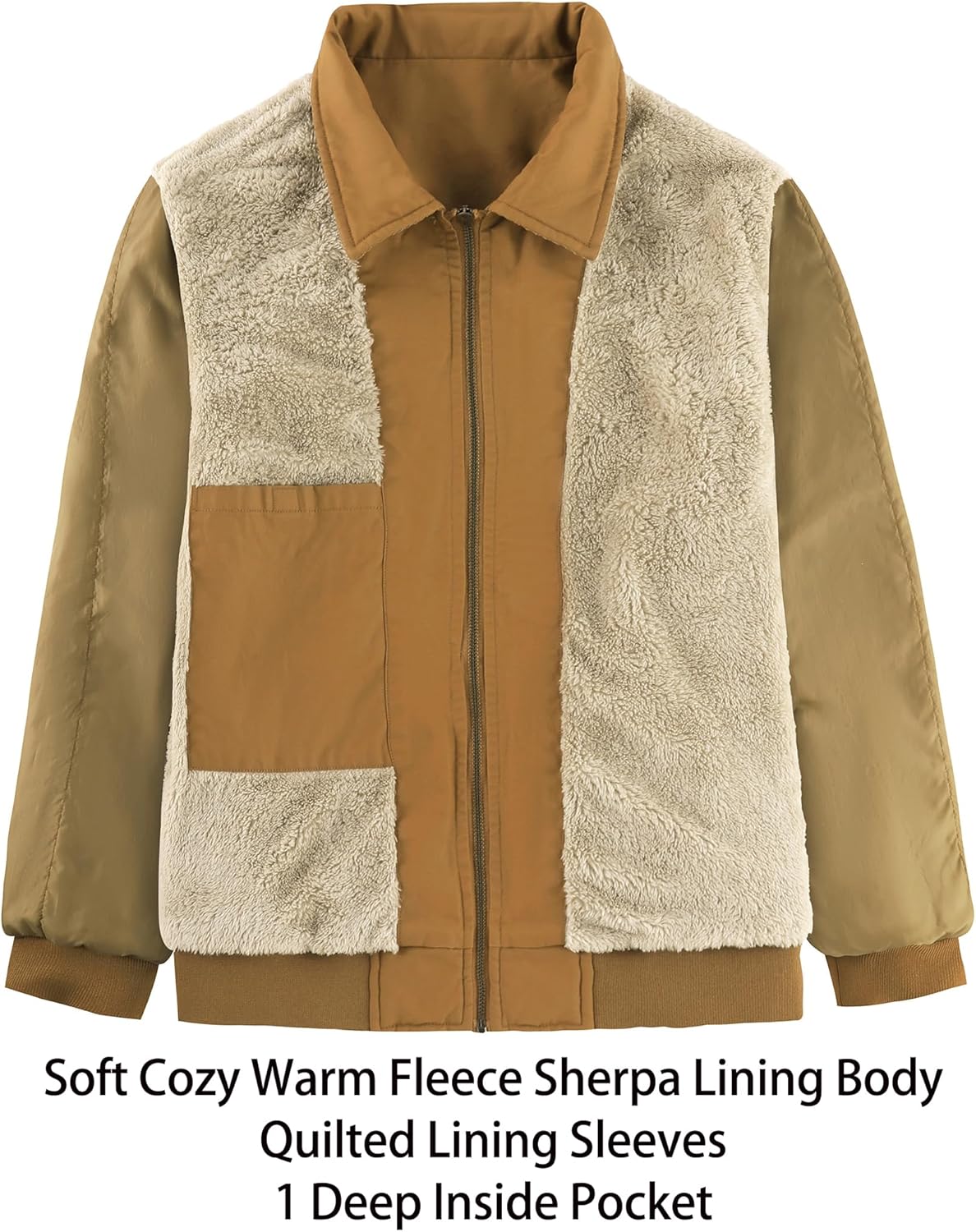 Men's Duck Detroit Jacket Sherpa Lined Waxed Cotton Winter Jackets Water Resistant Canvas Coat(BrownDuck-M) - Image 2