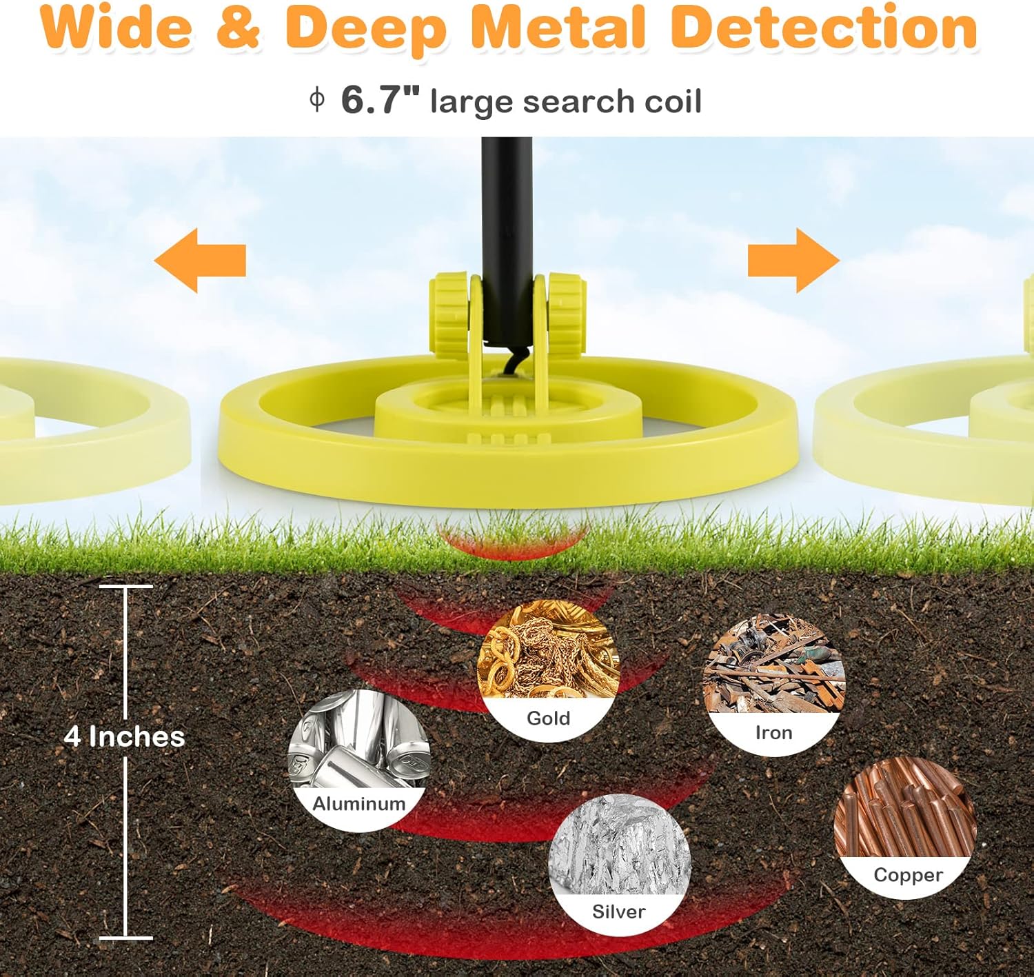 Costzon Metal Detector for Kids, 25"-33" Adjustable Stem Gold Detectors with LCD Display, 6.7" Waterproof Coil, Lightweight & Portable Outdoor Detector for Coin Gold Treasures Hunting (Yellow)