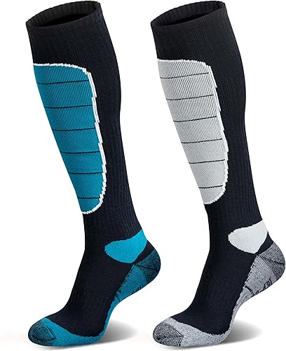 Merino Wool Ski Socks for Cold Weather, Snowboarding, Snow, Winter - Thermal Knee-High Warm Socks for Hunting, Outdoor Sports (3 Pairs, Black/Grey, Medium)