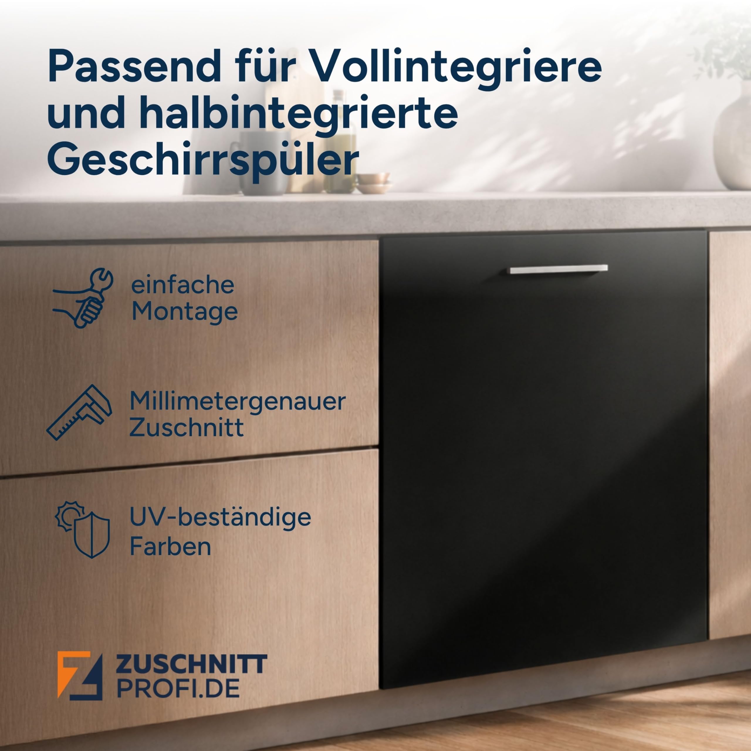 Dekor-Geschirrspülerfront 19mm vollintegriert oder teilintegriert, fugenlose Kanten, passend für alle Geräte (weiß 594x715 mm)