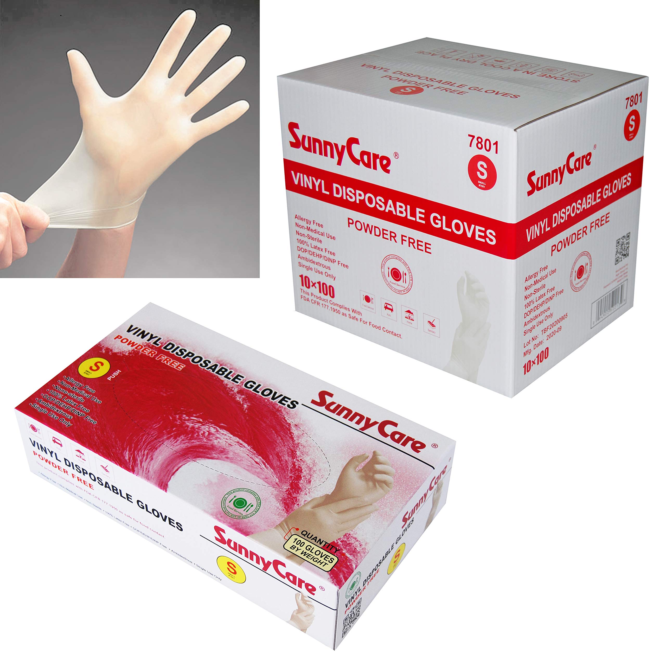SunnyCare 1000/1case Vinyl Disposable Gloves Powder Free (Latex Nitrile Free) X-Large #7804