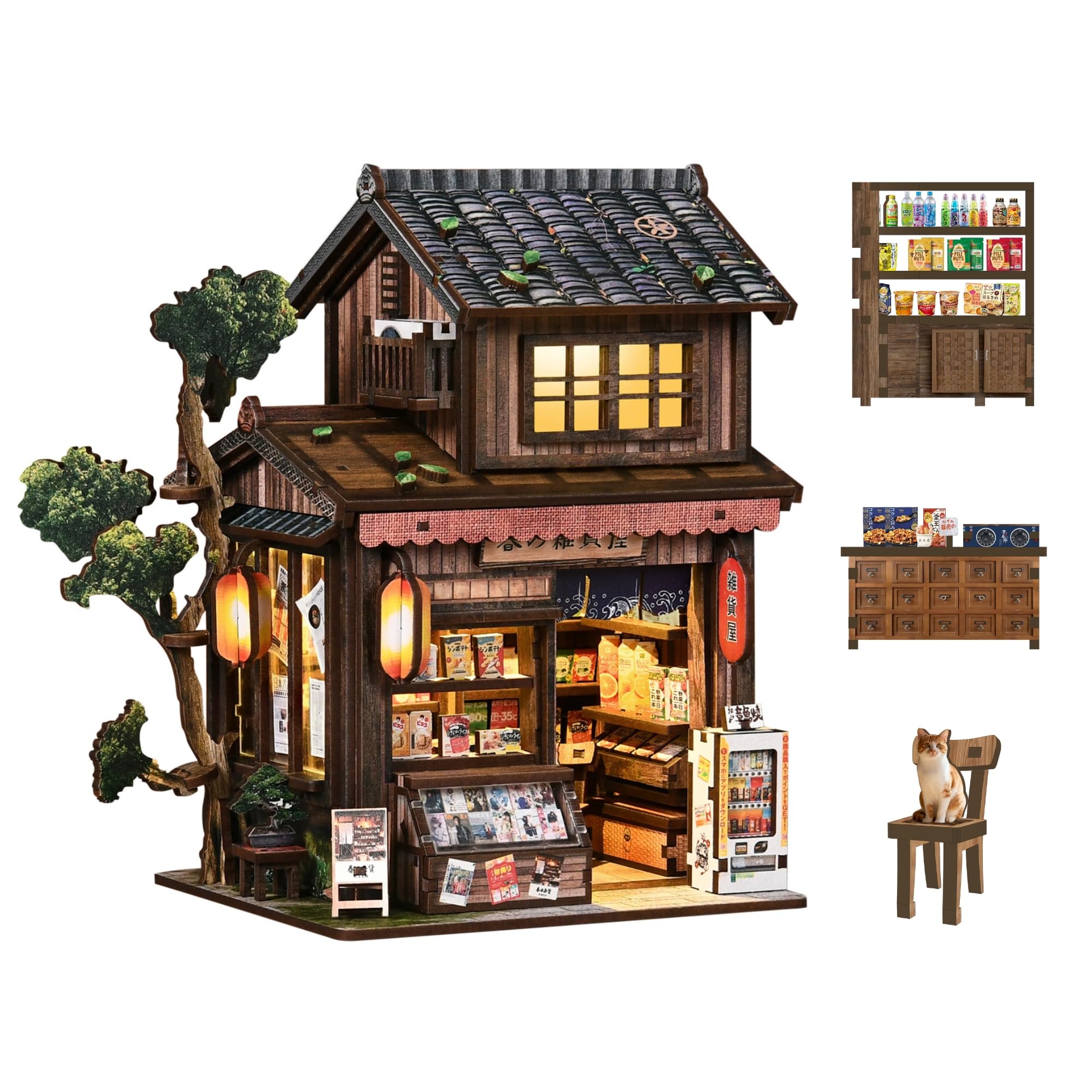 DIY Book Nook Kit Kasuga Grocery Store with LED Light for Adults