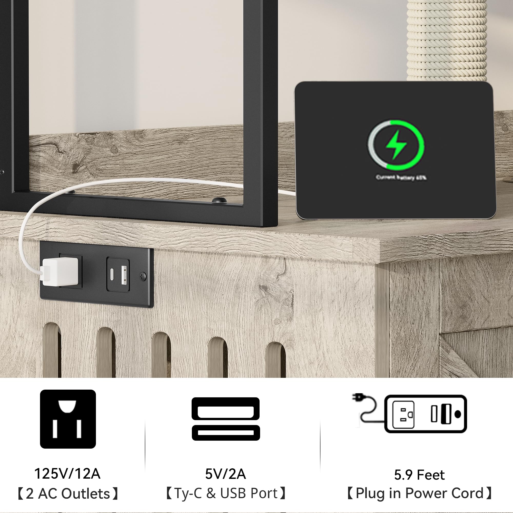 YITAHOME Cat Litter Box Enclosure with Shelves and Charging Station, Large Hidden Wooden Cabinet with Scratch Post, Feeding Station, and House Condo, Brown - image 2