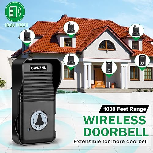 Miniatura 5 de Timbre inalámbrico dúplex completo, rango de 1000 pies, impermeable, comunicación bidireccional manos libres, 8 niveles de volumen y timbre LED para