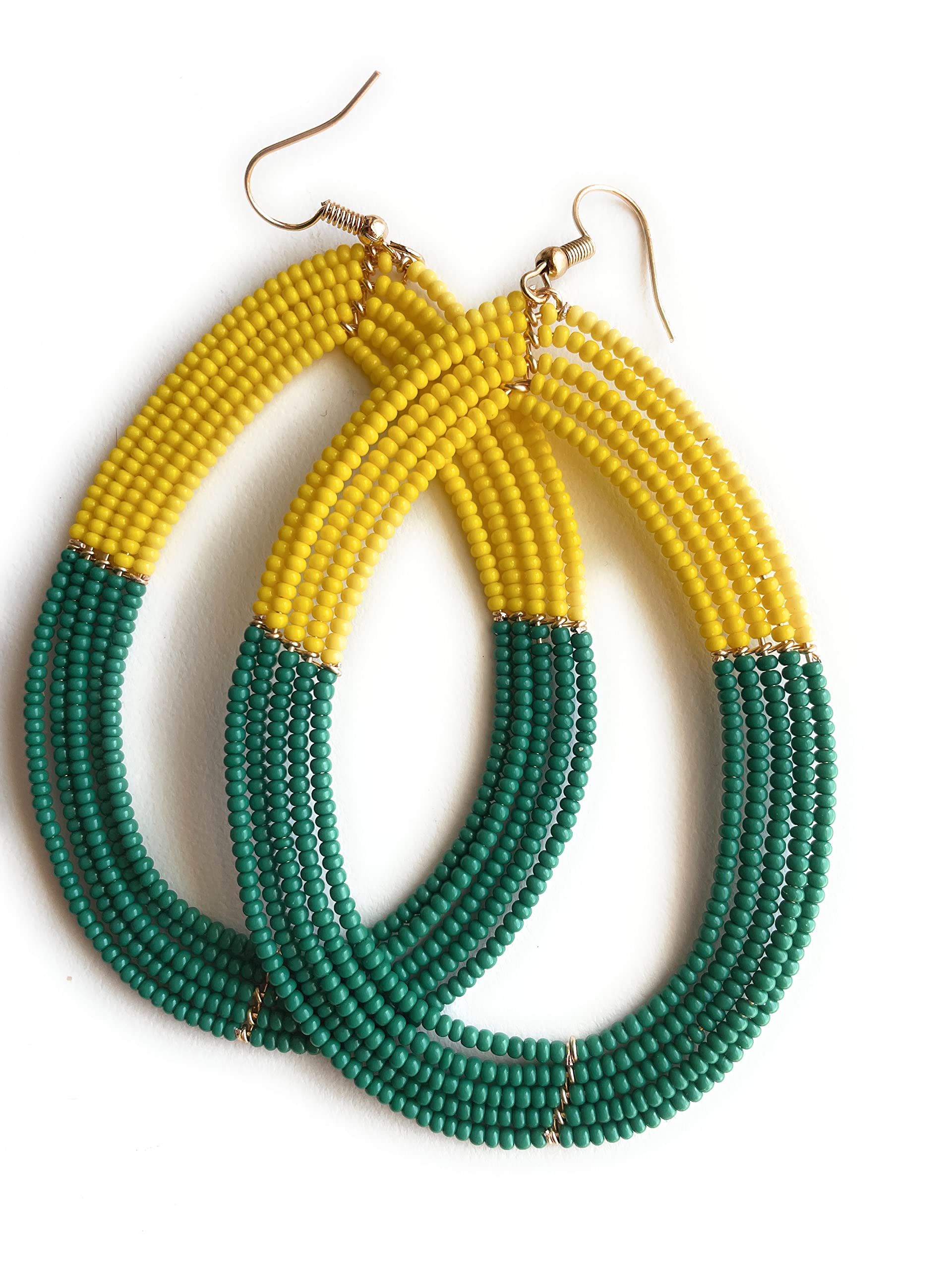 Alili Large Lightweight Sassy Colorful Green And Yellow Statement Earrings Handmade Beaded (Yellow) Gameday Spirit